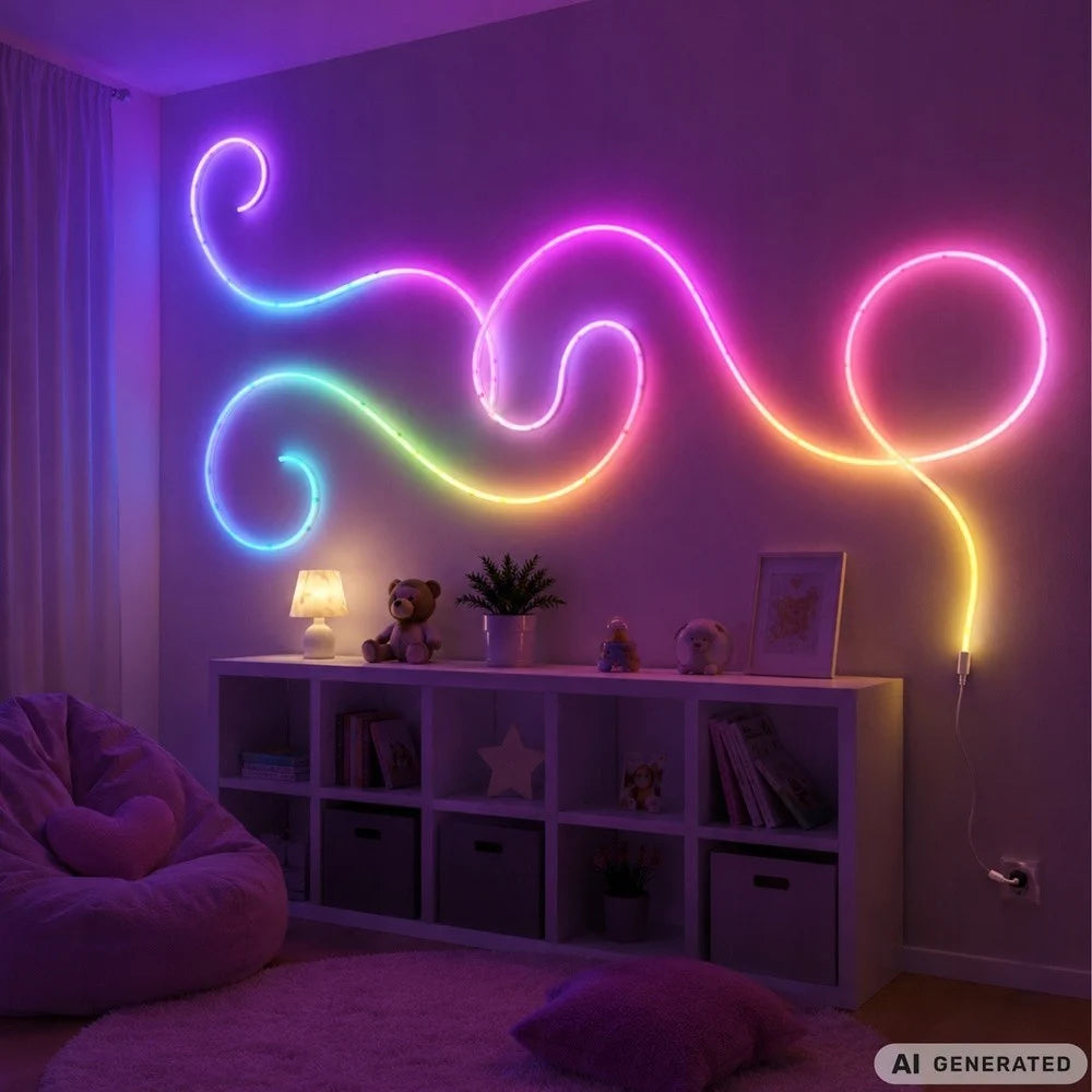 5m RGBIC 360° Neon LED Strip Bluetooth App Fernbedienung Musikmodus USB Lichtban