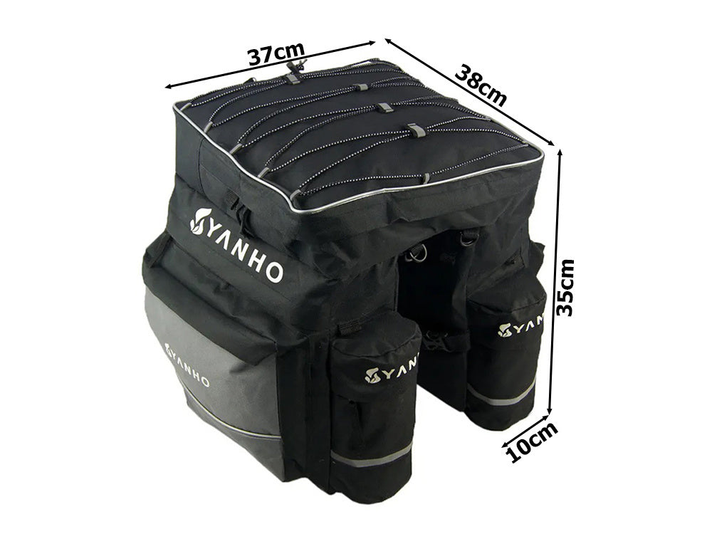 60L Fahrrad Gepäckträgertasche – Wasserdicht, 3 Hauptfächer, Reflektoren & Regenhülle