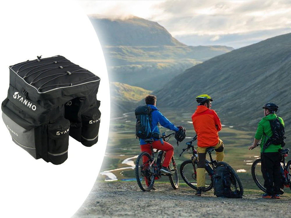 Fahrradtasche Gepäckträger 45L mit Regenschutz – Große Fahrradtasche mit 3 Fächern, Seitentaschen und Reflektoren für Touren & Alltag