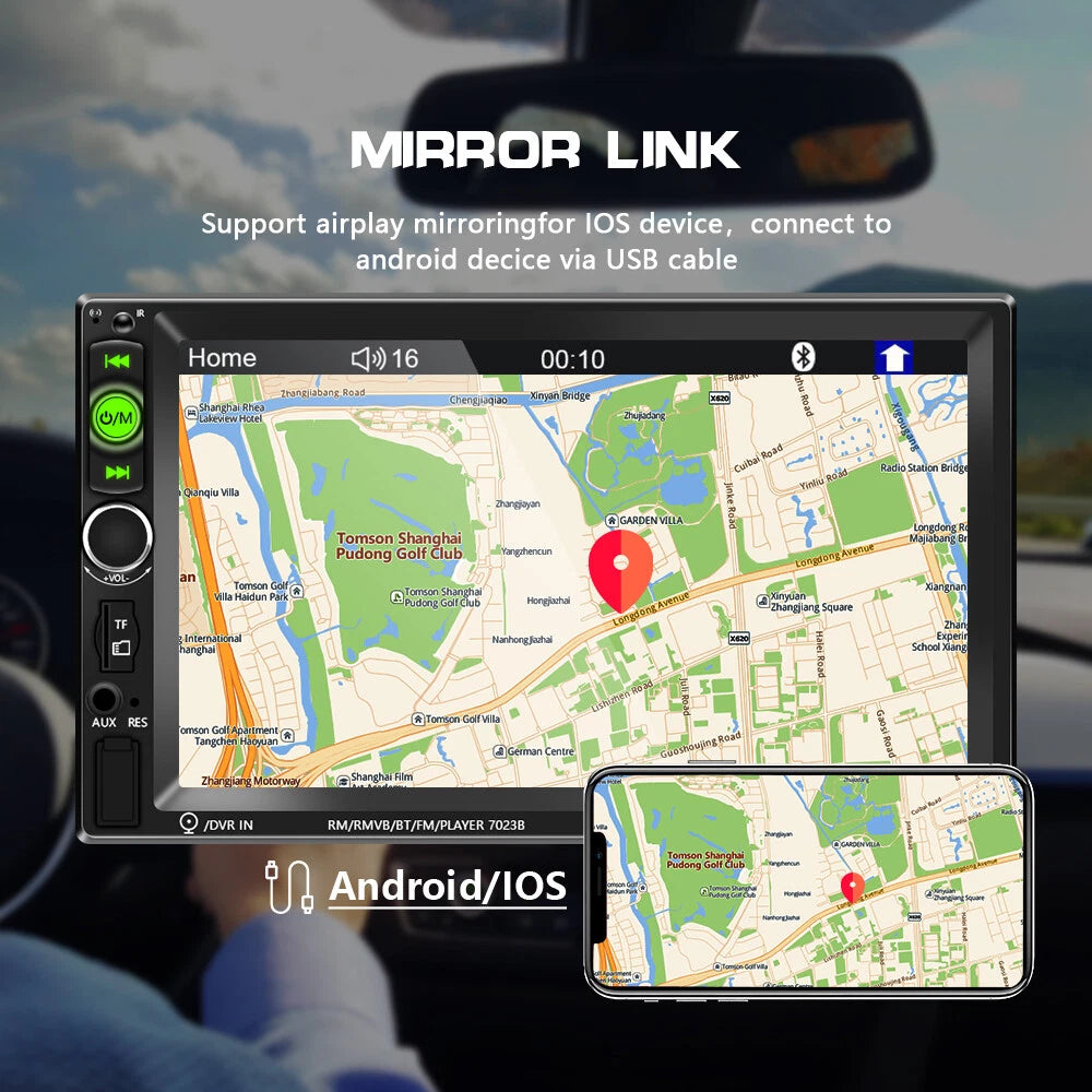 7 Zoll 2DIN Autoradio mit Bluetooth, FM, USB, AUX, MirrorLink & Rückfahrkamera