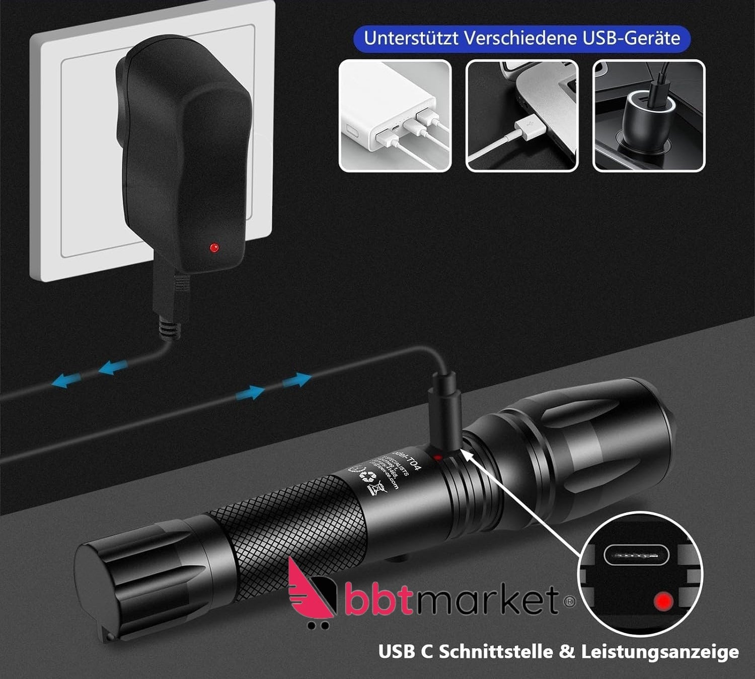 Led Taschenlampe USB Aufladbar Extra Hell 10000 Lumens,Zoombar Taktische Lampen