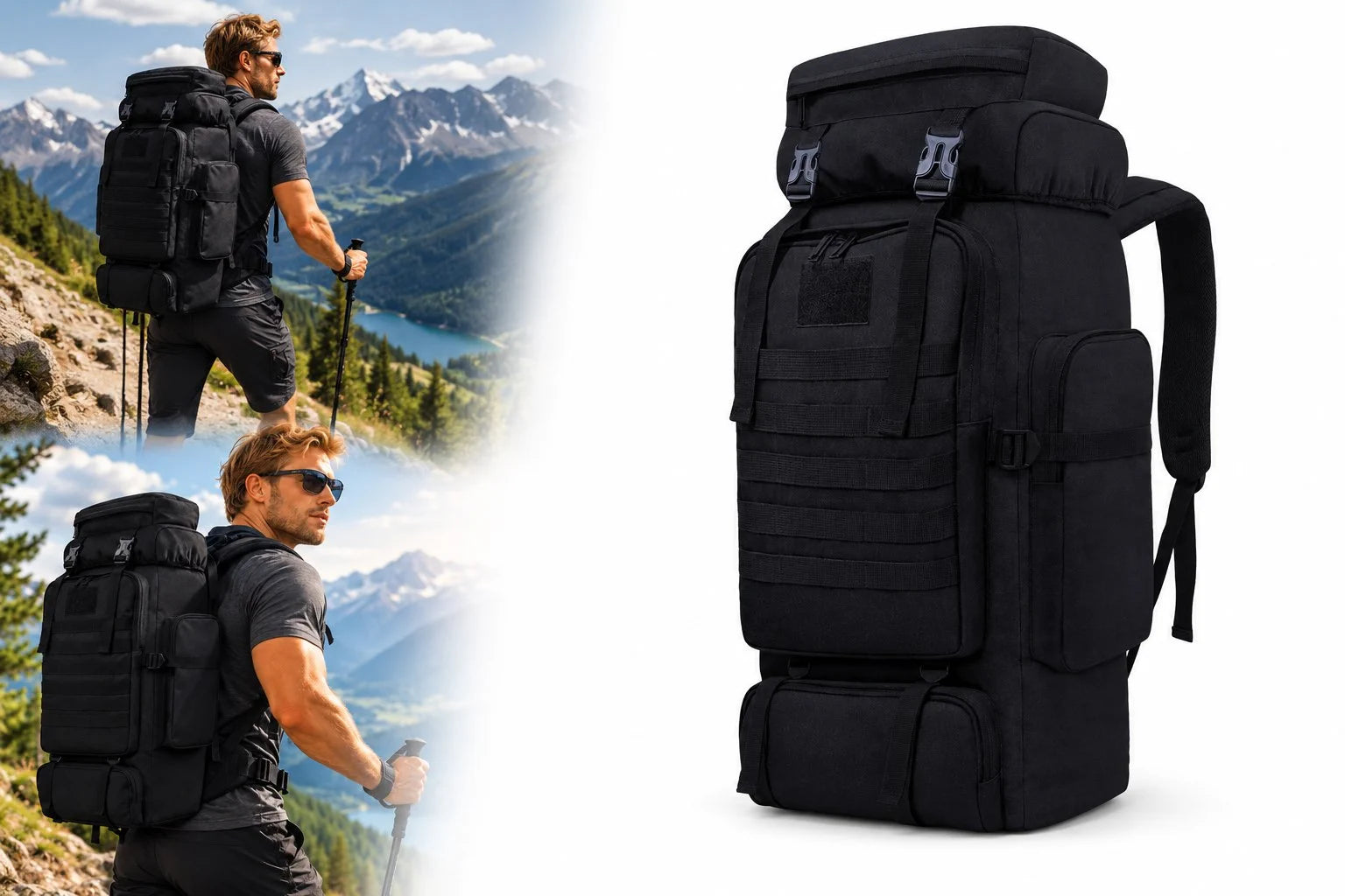 80L Taktischer Wanderrucksack – Wasserdichter Camping & Outdoor Rucksack mit Regenschutz