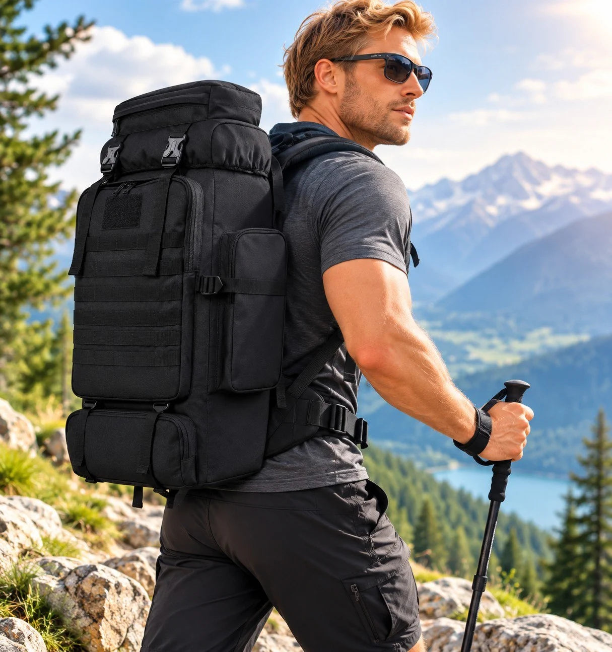 80L Taktischer Wanderrucksack – Wasserdichter Camping & Outdoor Rucksack mit Regenschutz