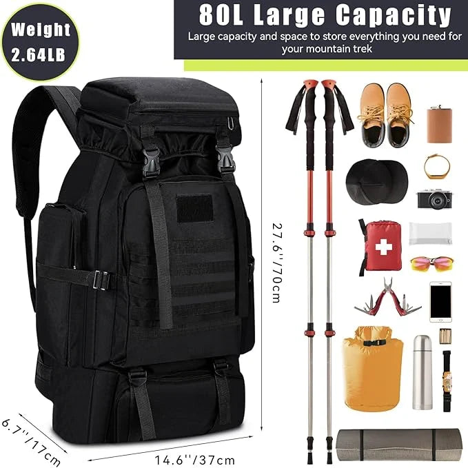 80L Taktischer Wanderrucksack – Wasserdichter Camping & Outdoor Rucksack mit Regenschutz
