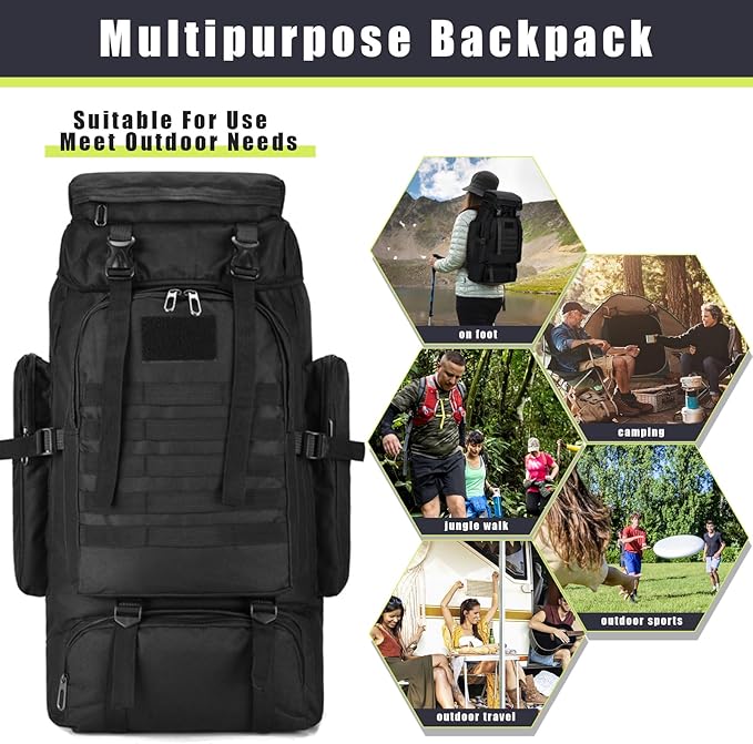 Hiking Backpack 80L Camping Rain Cover Waterproof Outdoor Sport Travel Bag 
