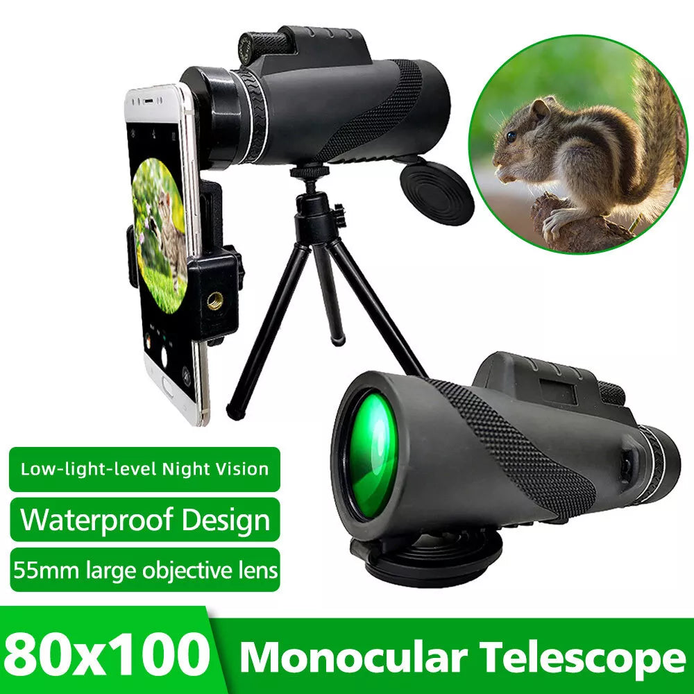 HD Monokular Starscope Teleskop Teleobjektiv Mit Handy Stativ 80x100