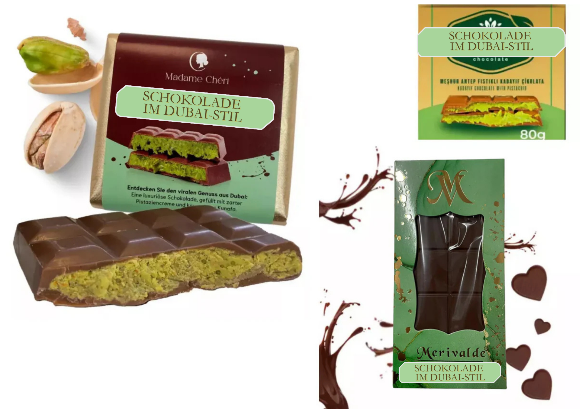 Schokolade mit Pistaziencreme & Kadayif – 80g 100g 200g – Orientalischer Genuss