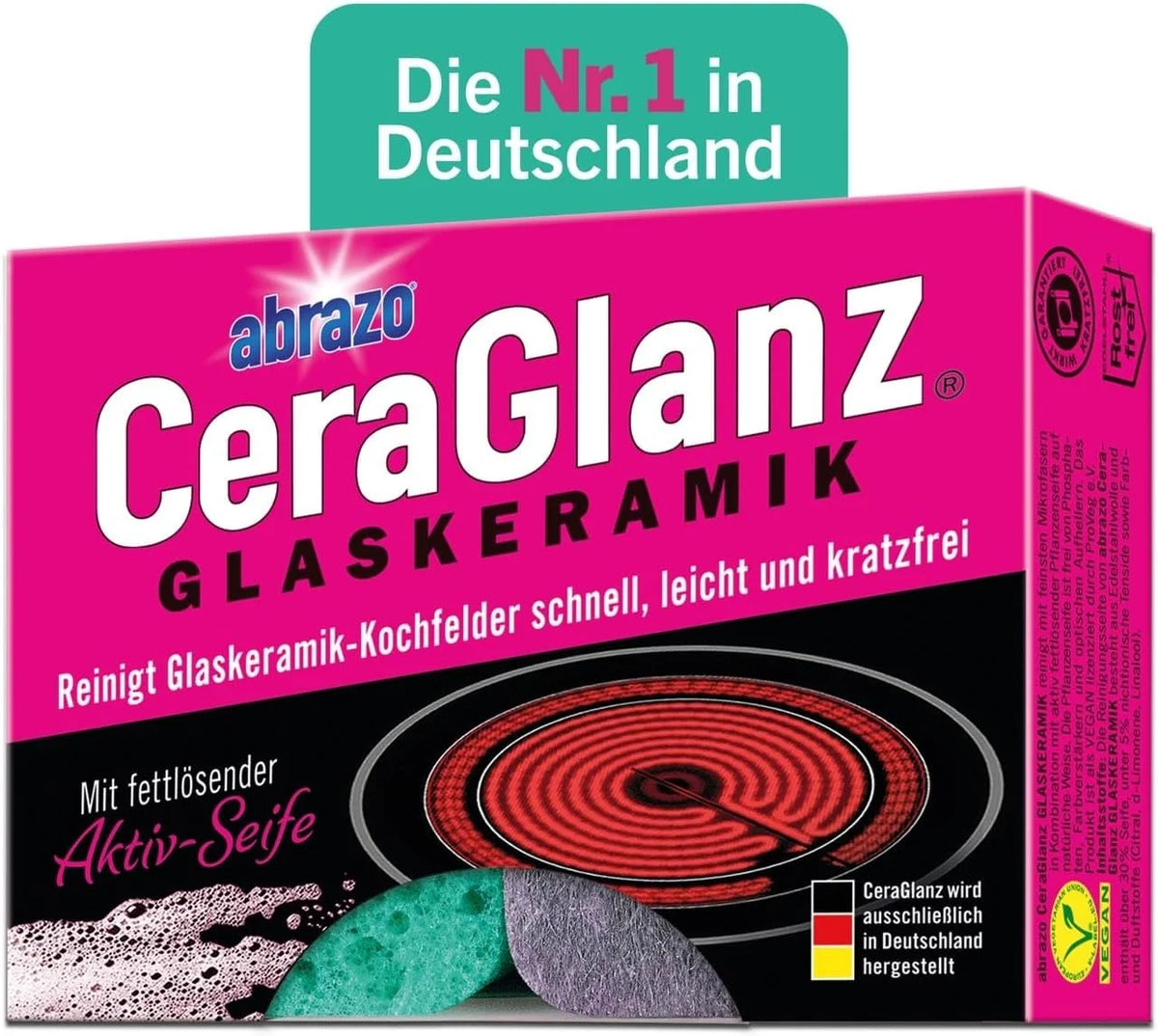 abrazo CeraGlanz Glaskeramik-Reiniger 2 Stück – Reinigungskissen für Kochfeld, Herd & Glasflächen