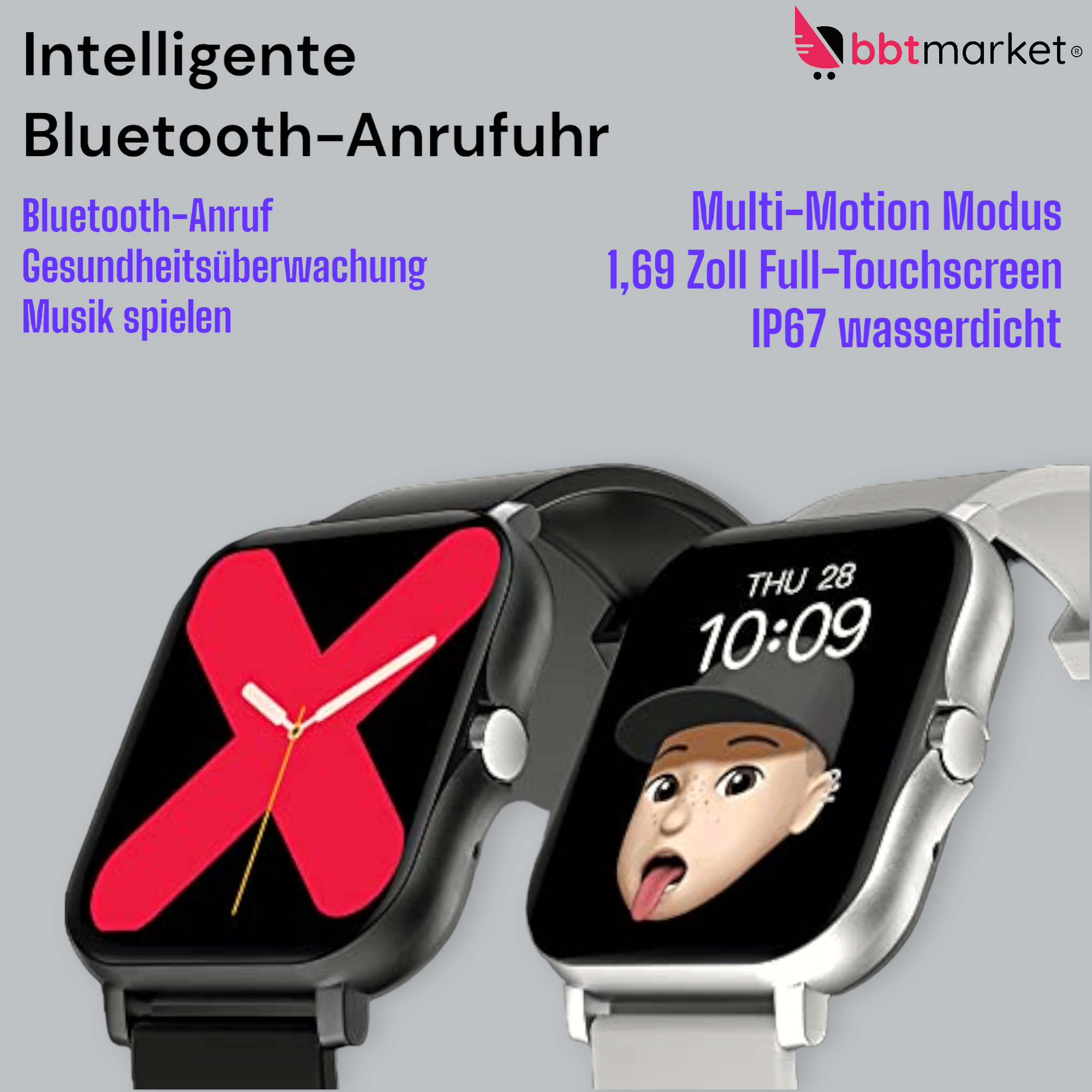 Smart Watch Herren Damen, Bluetooth Fitness Tracker  Pulsmesser Wasserdicht HD