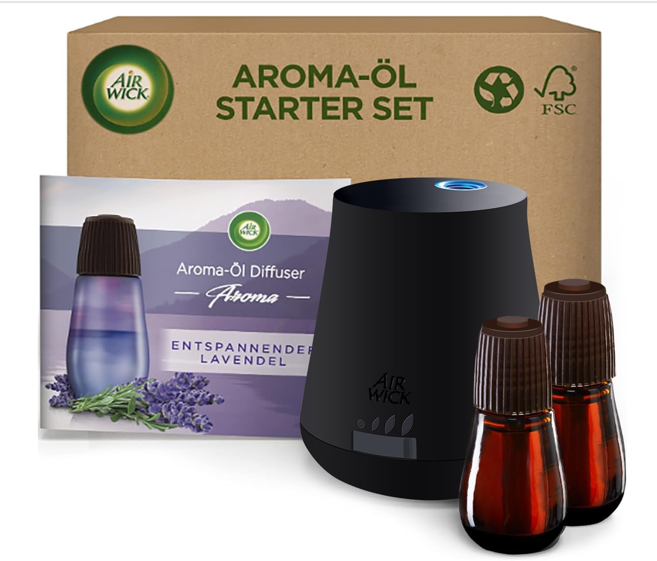 Air Wick Aroma-Öl Starter Set – Diffuser + 2×20 ml Lavendel Duftöle
