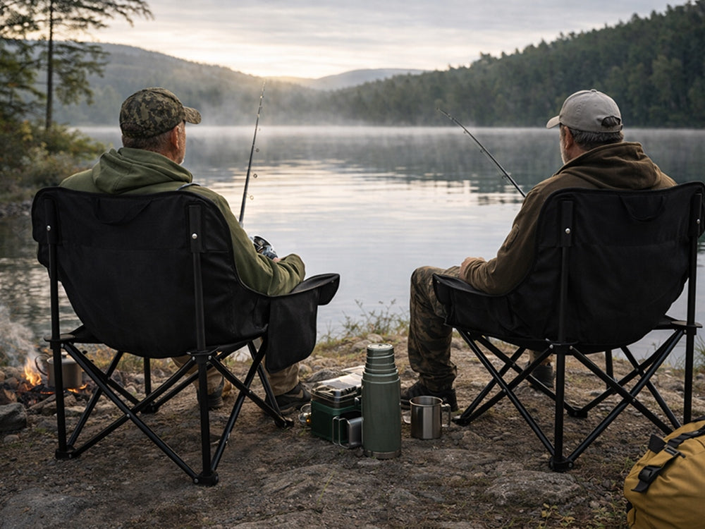 Angelstuhl Campingstuhl faltbar – Outdoor Klappstuhl mit Tragetasche Schwarz