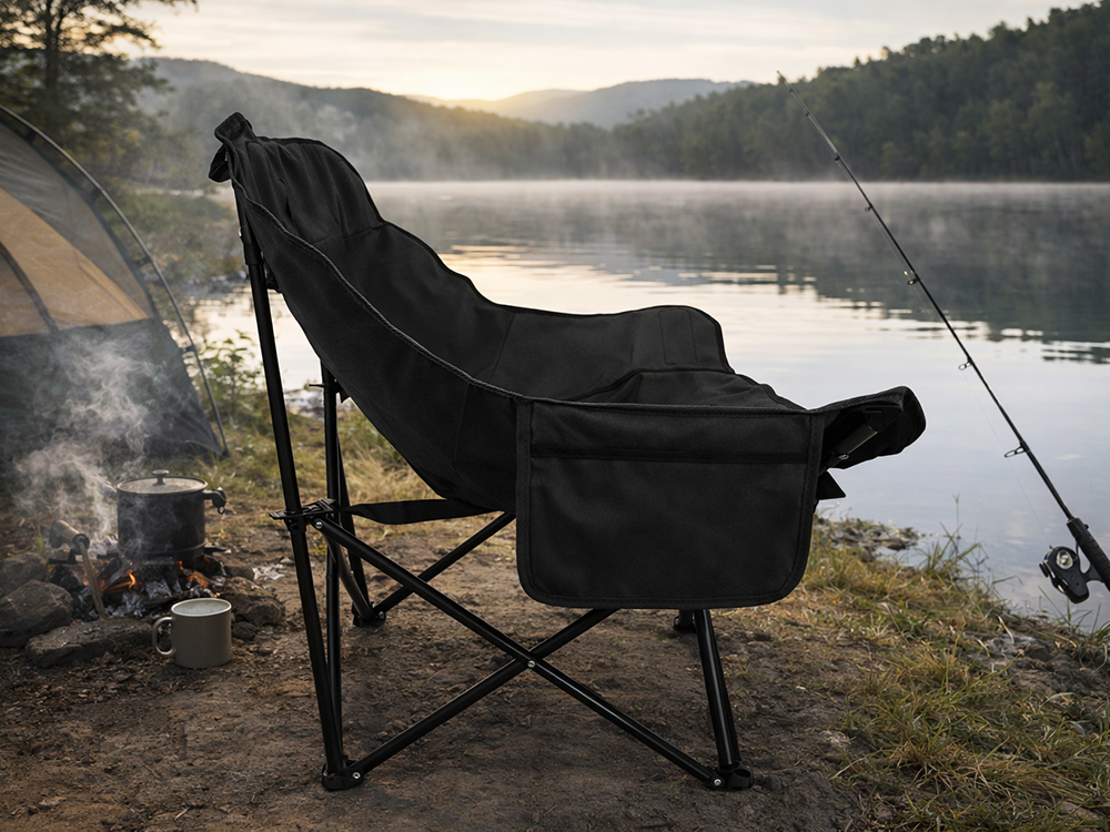 Angelstuhl Campingstuhl faltbar – Outdoor Klappstuhl mit Tragetasche Schwarz