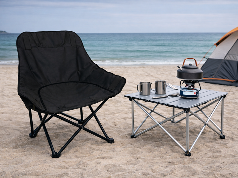 Angelstuhl Campingstuhl faltbar – Outdoor Klappstuhl mit Tragetasche Schwarz