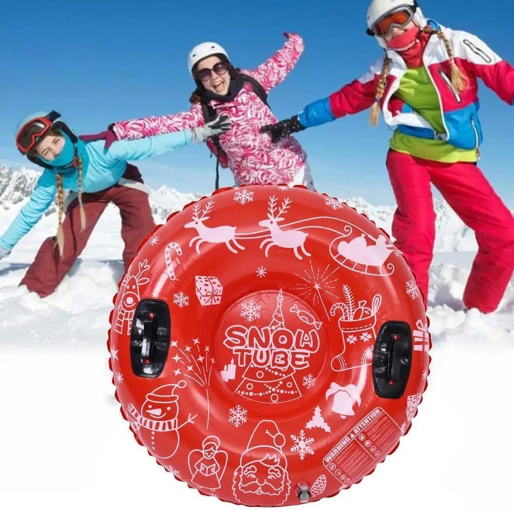 Aufblasbarer Schneereifen 127 cm Rot – Großer Schneeschlitten mit Griffen und Schleppleine bis 220 kg