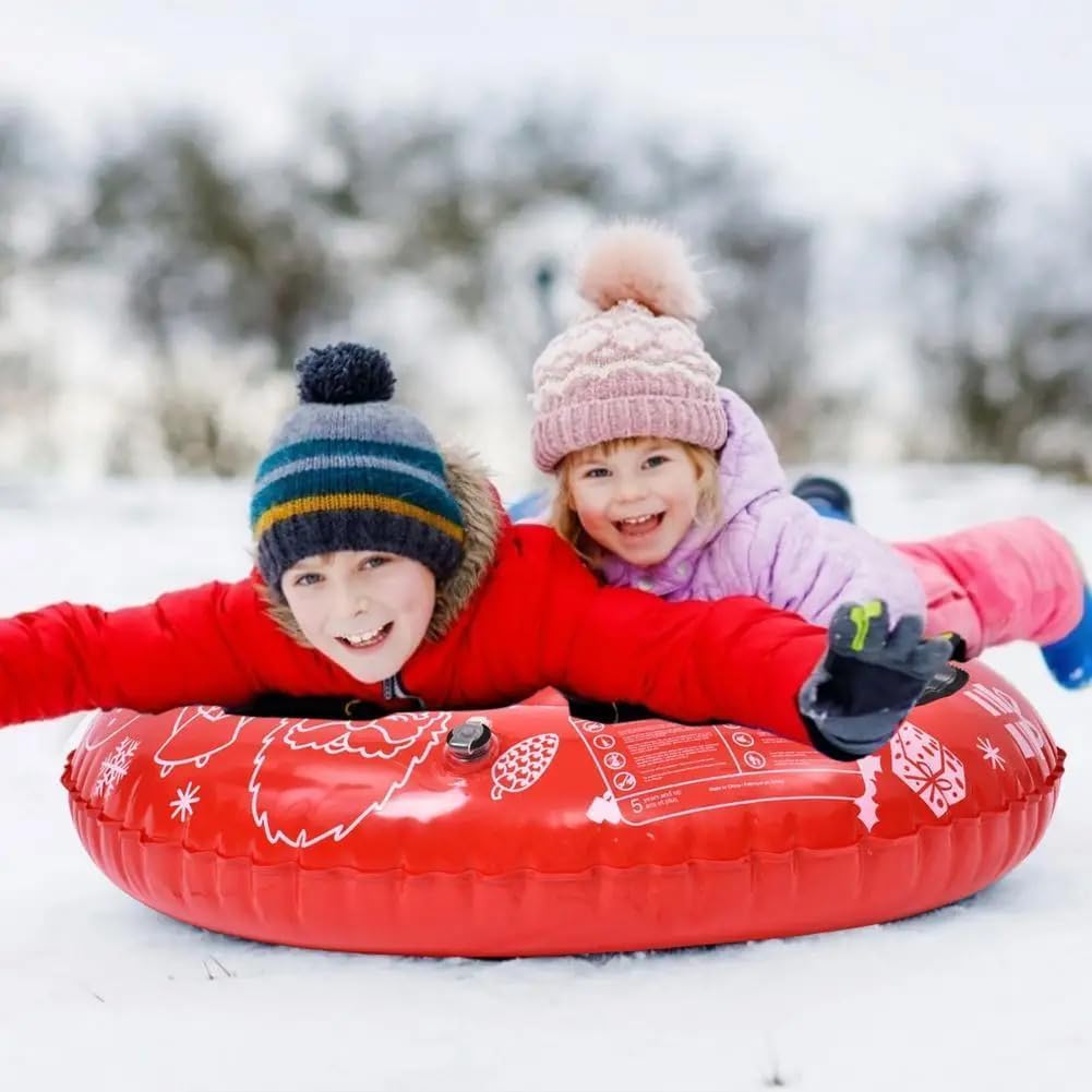 Aufblasbarer Schneereifen 127 cm Rot – Großer Schneeschlitten mit Griffen und Schleppleine bis 220 kg