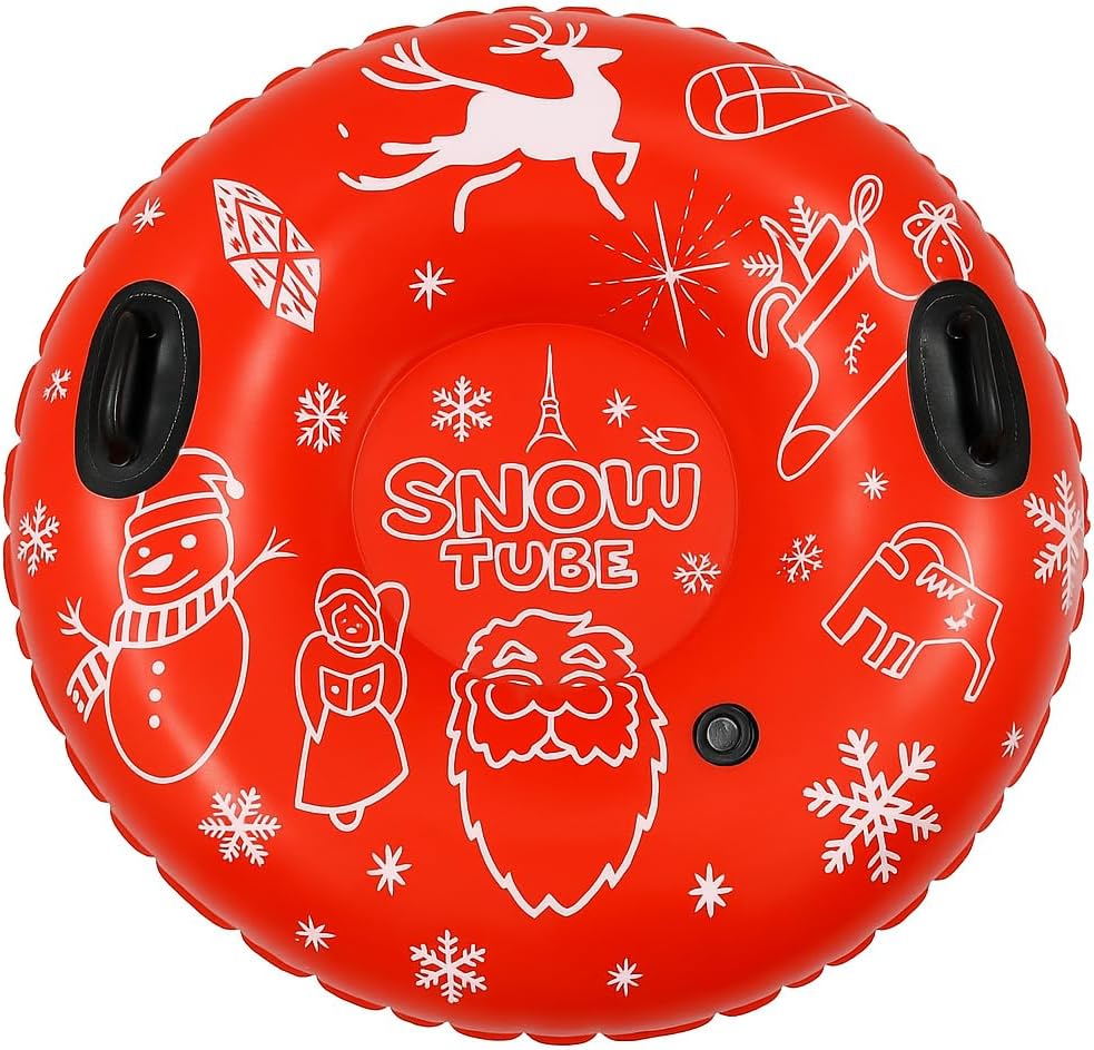 Aufblasbarer Schneereifen 127 cm Rot – Großer Schneeschlitten mit Griffen und Schleppleine bis 220 kg