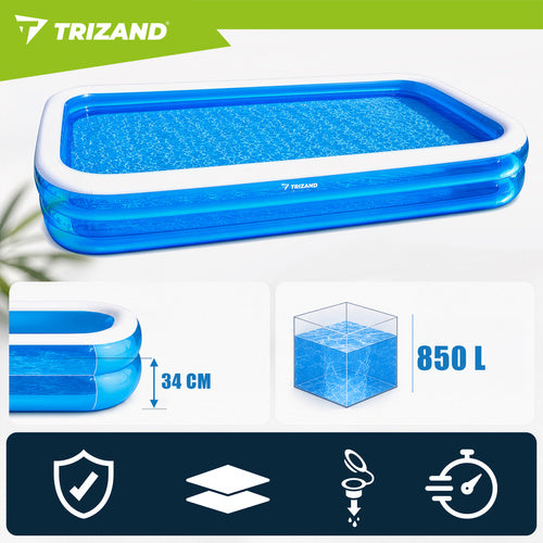 Aufblasbarer Kinderpool 305x183 cm XXL Familienpool rechteckig für Garten mit Reparaturflicken Blau
