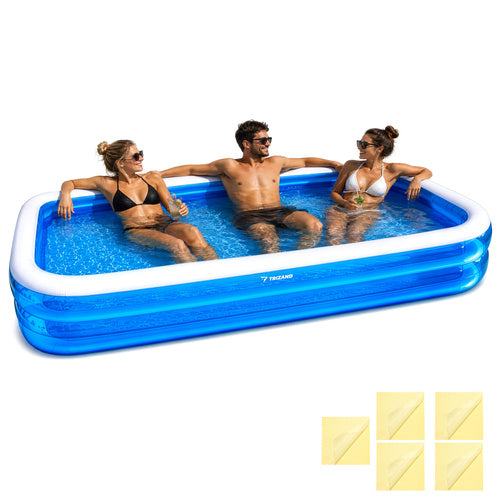 Aufblasbarer Kinderpool 305x183 cm XXL Familienpool rechteckig für Garten mit Reparaturflicken Blau