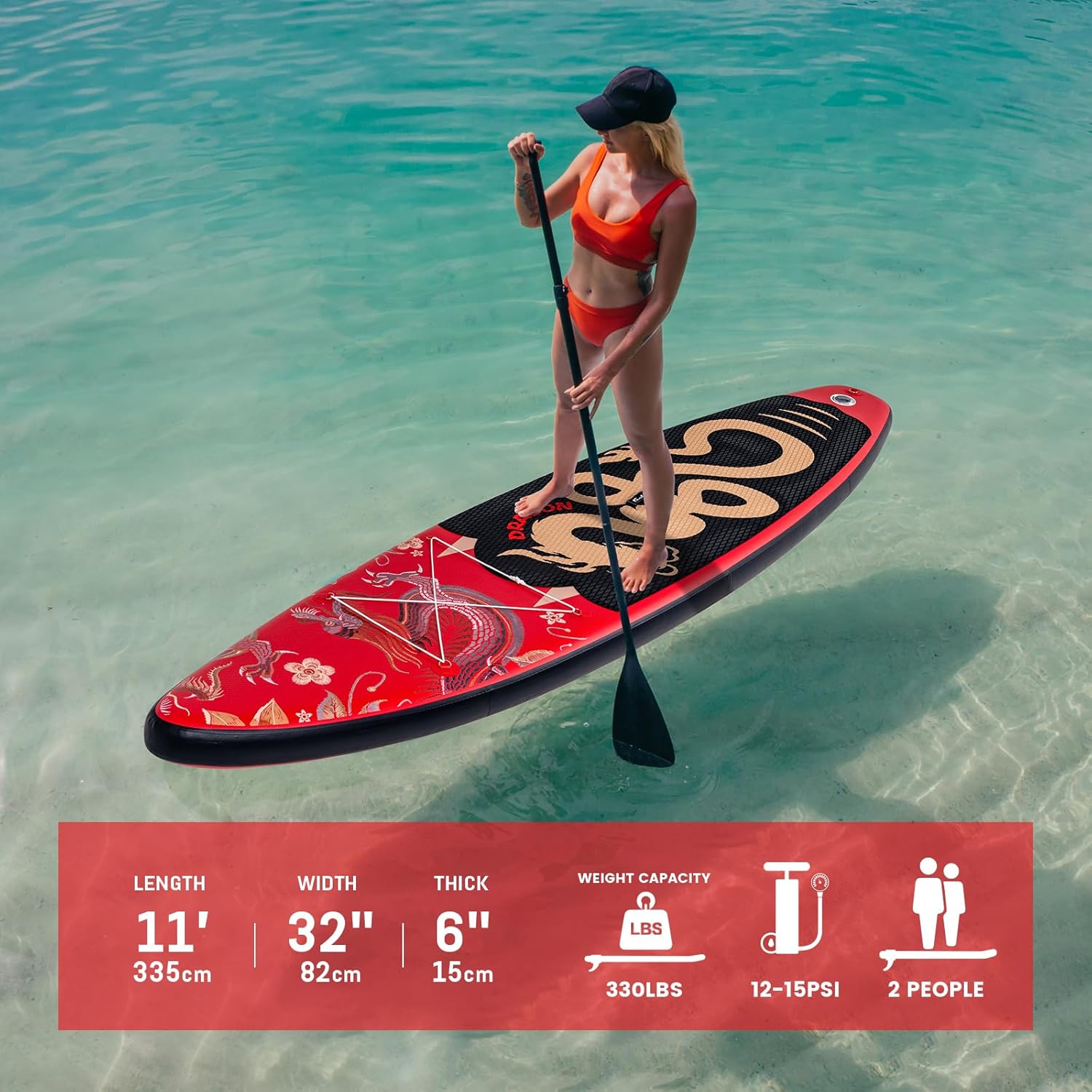 Aufblasbares Stand Up Paddle Board Set – 335 x 82 x 15 cm SUP mit Paddel, Handpumpe, Leine, Rucksack & Zubehör für Erwachsene