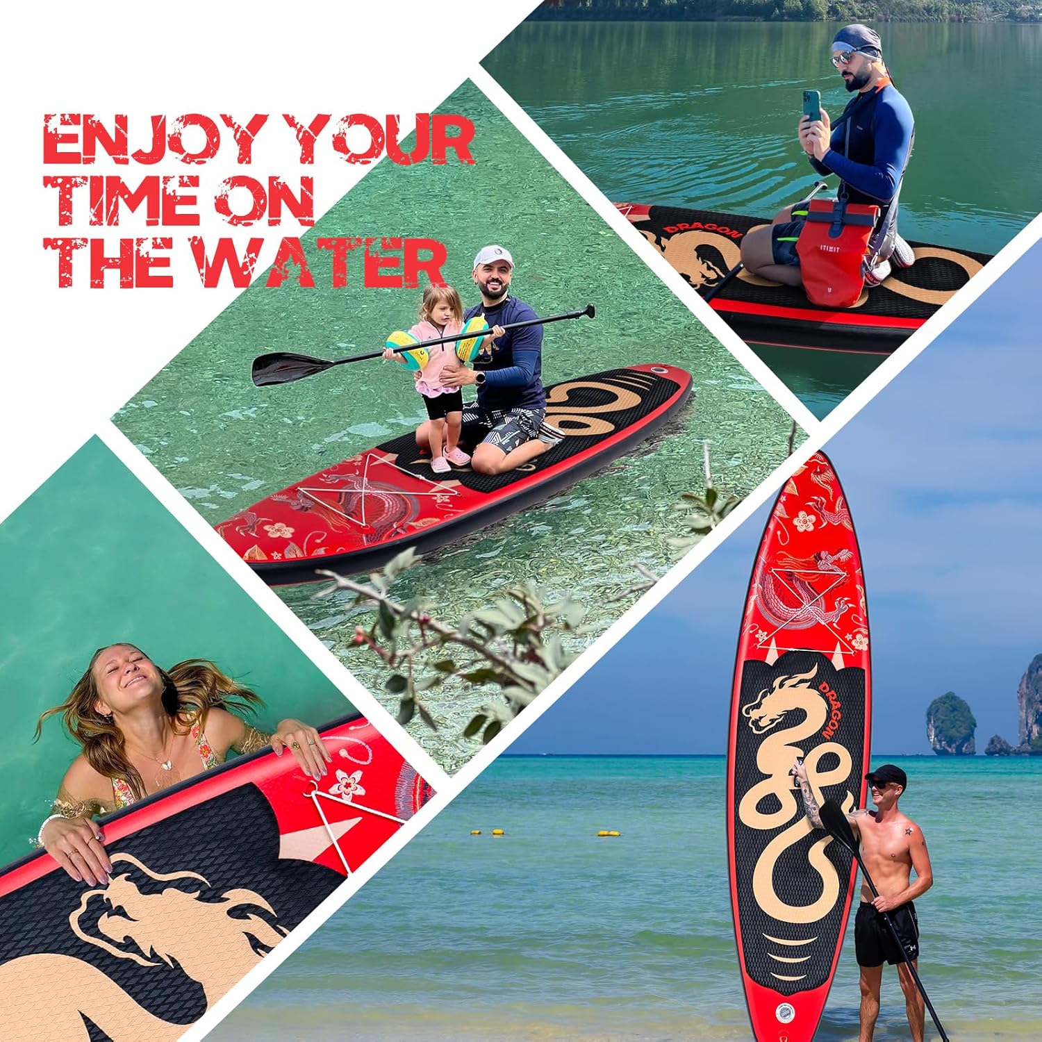 Aufblasbares Stand Up Paddle Board Set – 335 x 82 x 15 cm SUP mit Paddel, Handpumpe, Leine, Rucksack & Zubehör für Erwachsene