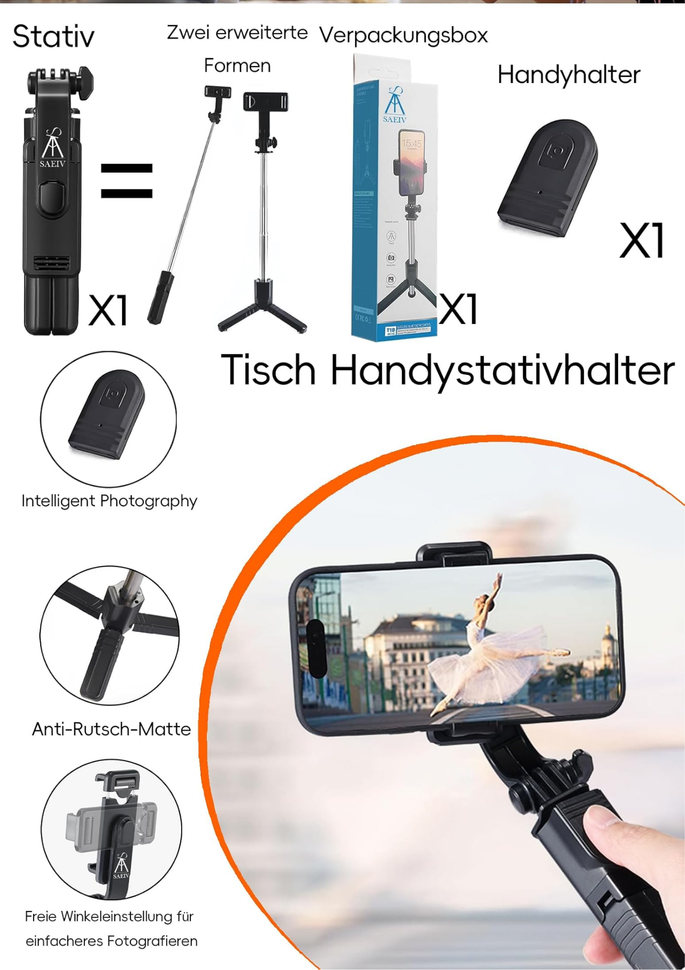 Smartphone Selfie Stick Bluetooth Stativ Teleskop Stange Fernbedienung Handy NEU