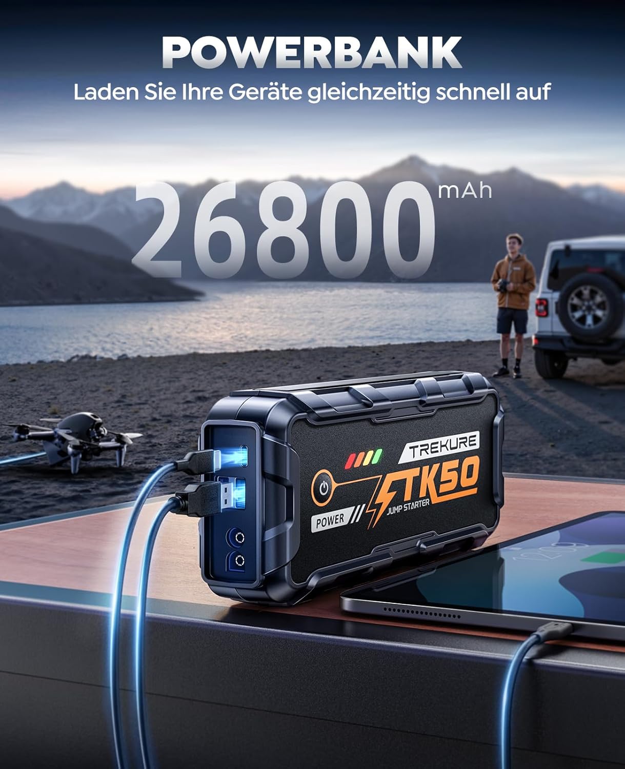 Auto Starthilfe Powerbank 8000A 26800mAh – 12V Booster für Diesel & Benzin