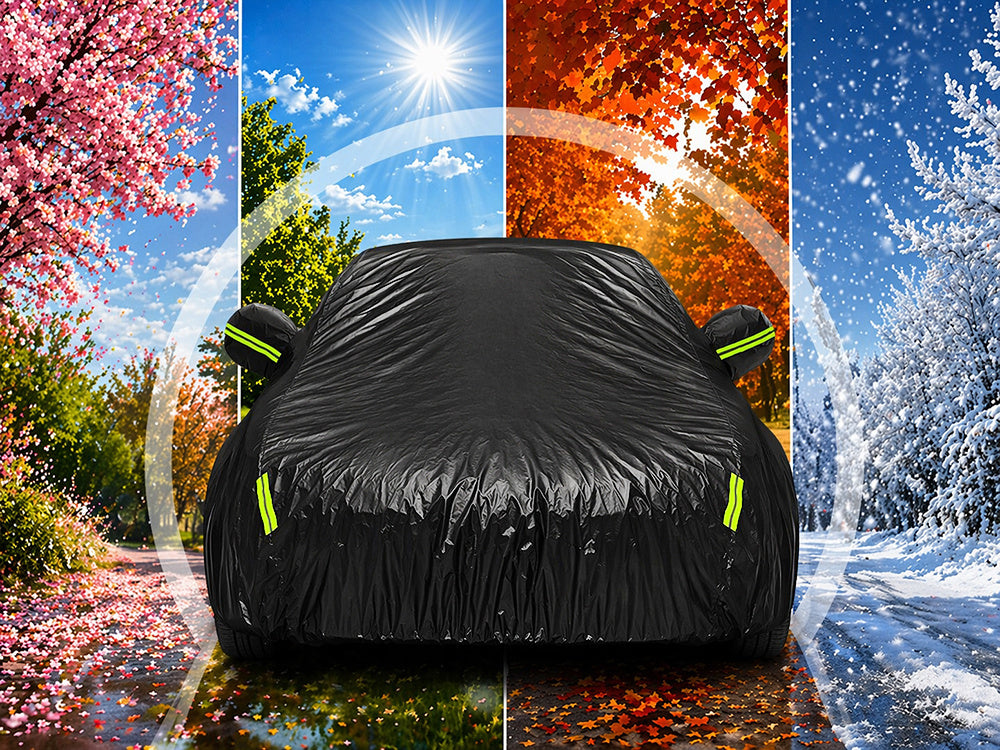 Autoabdeckung XXL wasserdicht – Ganzgarage mit Spiegeltaschen für Sommer & Winter, UV-, Regen- und Schneeschutz