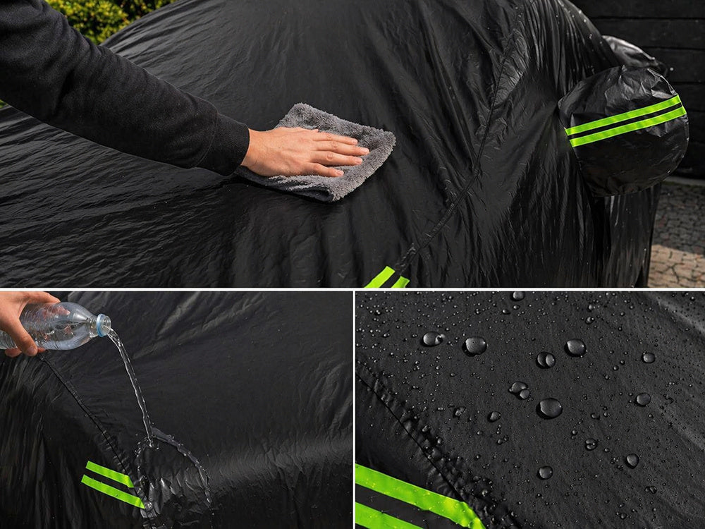 Autoabdeckung XXL wasserdicht – Ganzgarage mit Spiegeltaschen für Sommer & Winter, UV-, Regen- und Schneeschutz