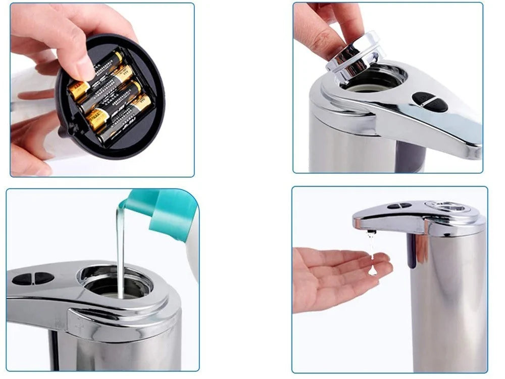 Automatischer Seifenspender 200ml Sensor Berührungslos Flüssigseife Silber
