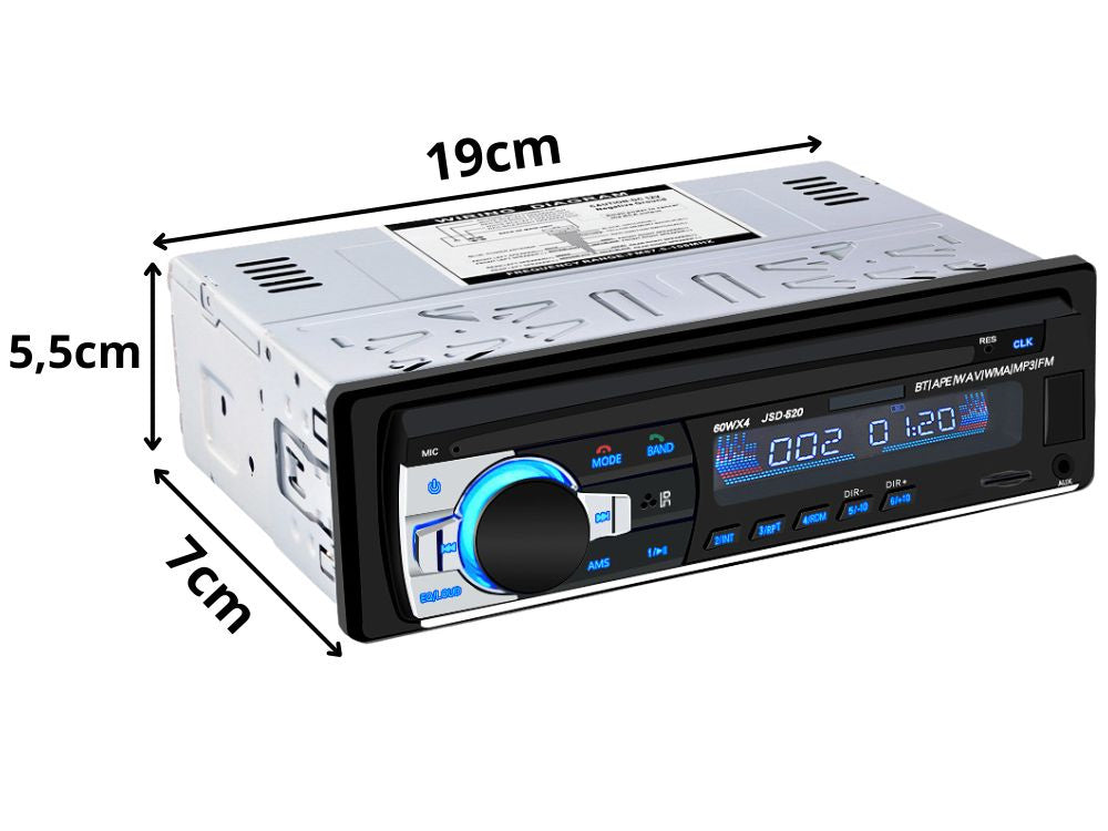 1-DIN Autoradio mit Bluetooth, USB, AUX & SD – Freisprecheinrichtung, 4×60W, Mikrofon & Fernbedienung
