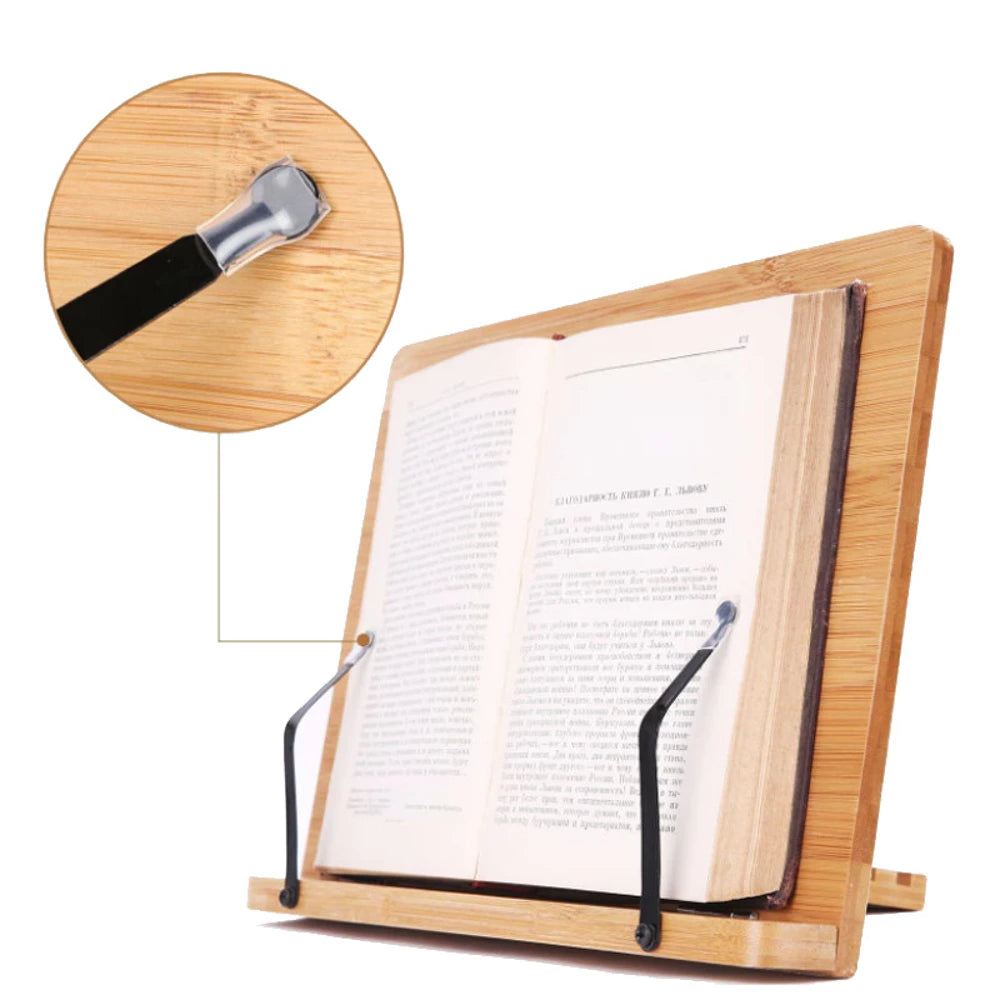 Bambus Buchständer 20x28 cm – Höhenverstellbarer Leseständer mit 8 Neigungsstufen & Metallhalter