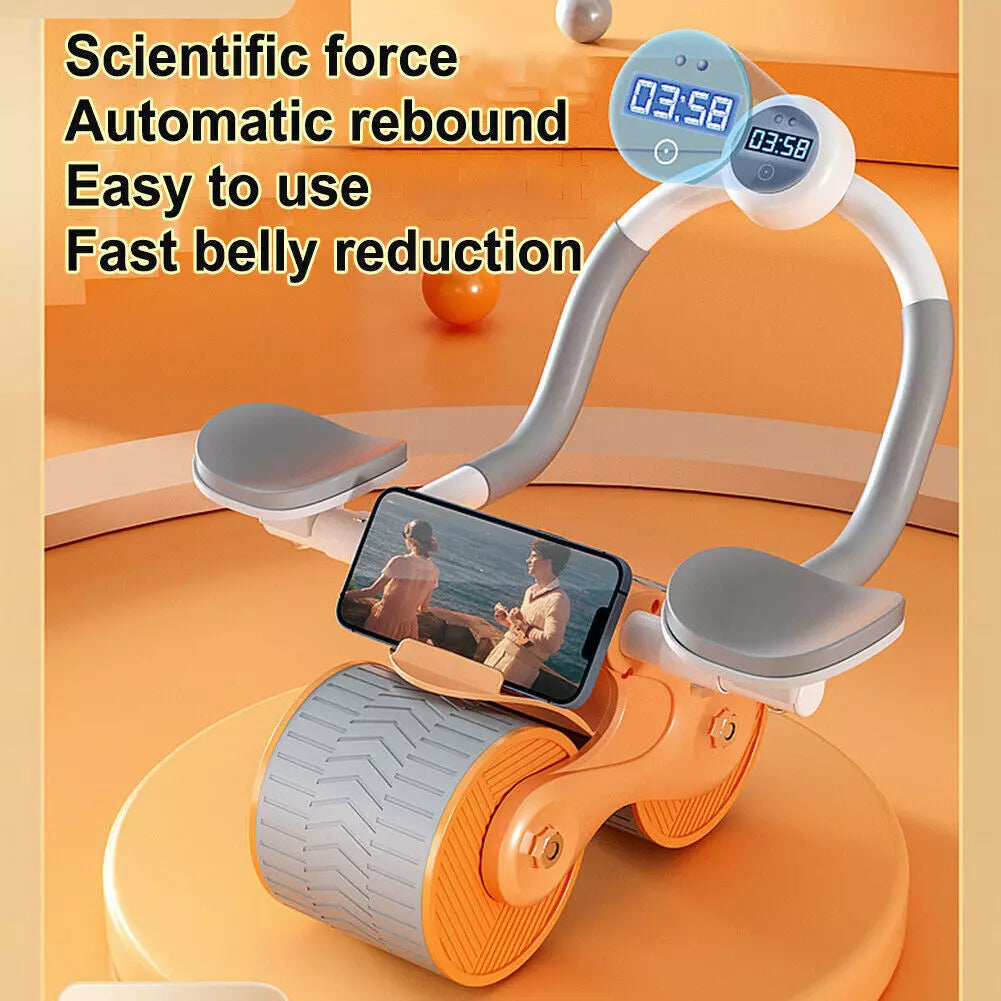 Abdominal Roller Abdominal Muscle Trainer AB Wheel Roller Automatic Rebound With Timer + Pads
