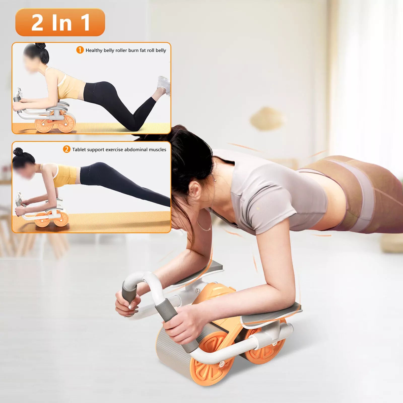Abdominal Roller Abdominal Muscle Trainer AB Wheel Roller Automatic Rebound With Timer + Pads