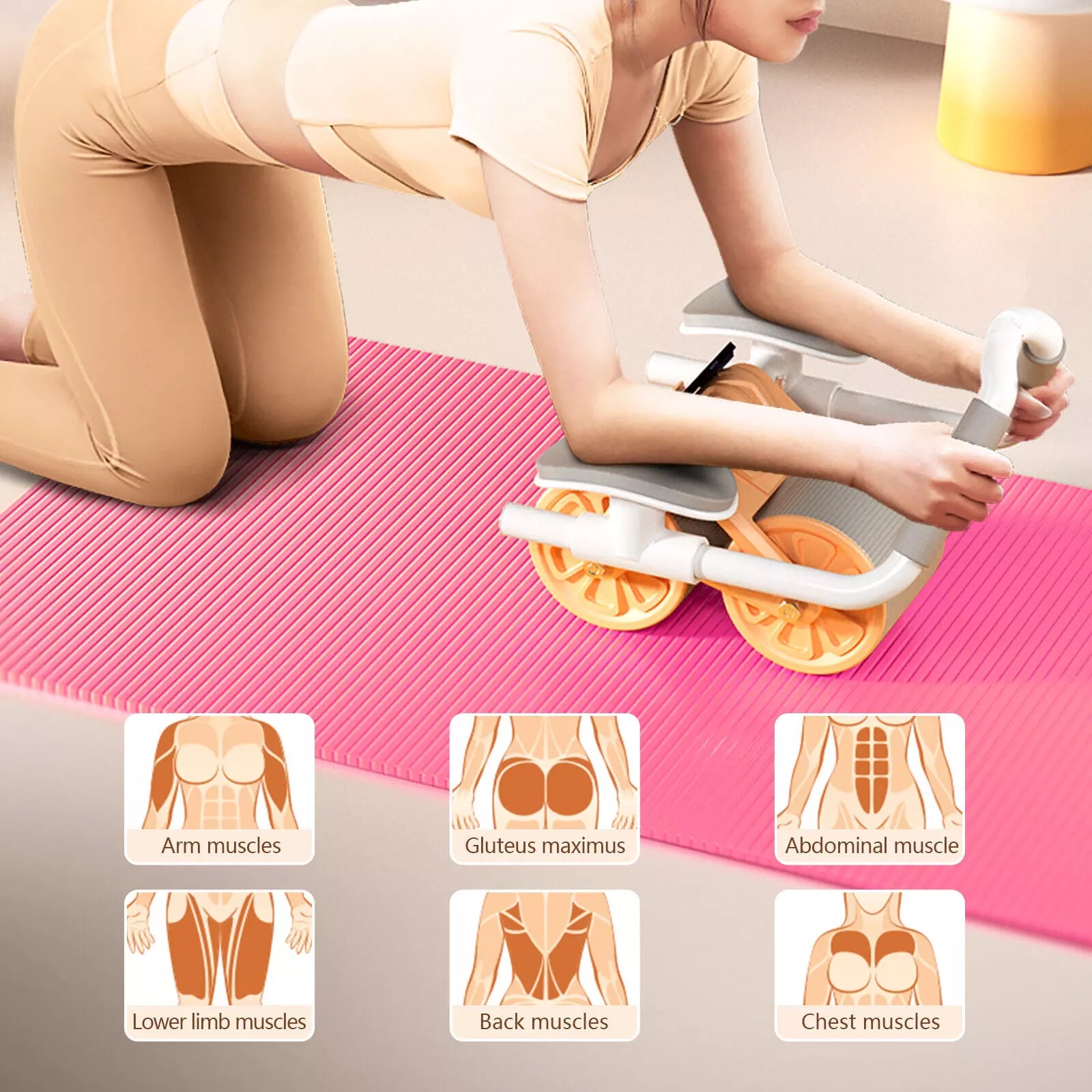Abdominal Roller Abdominal Muscle Trainer AB Wheel Roller Automatic Rebound With Timer + Pads