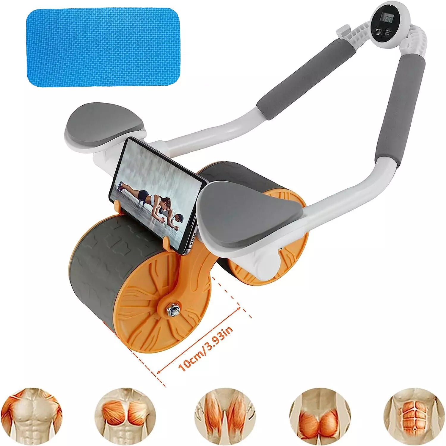 Abdominal Roller Abdominal Muscle Trainer AB Wheel Roller Automatic Rebound With Timer + Pads