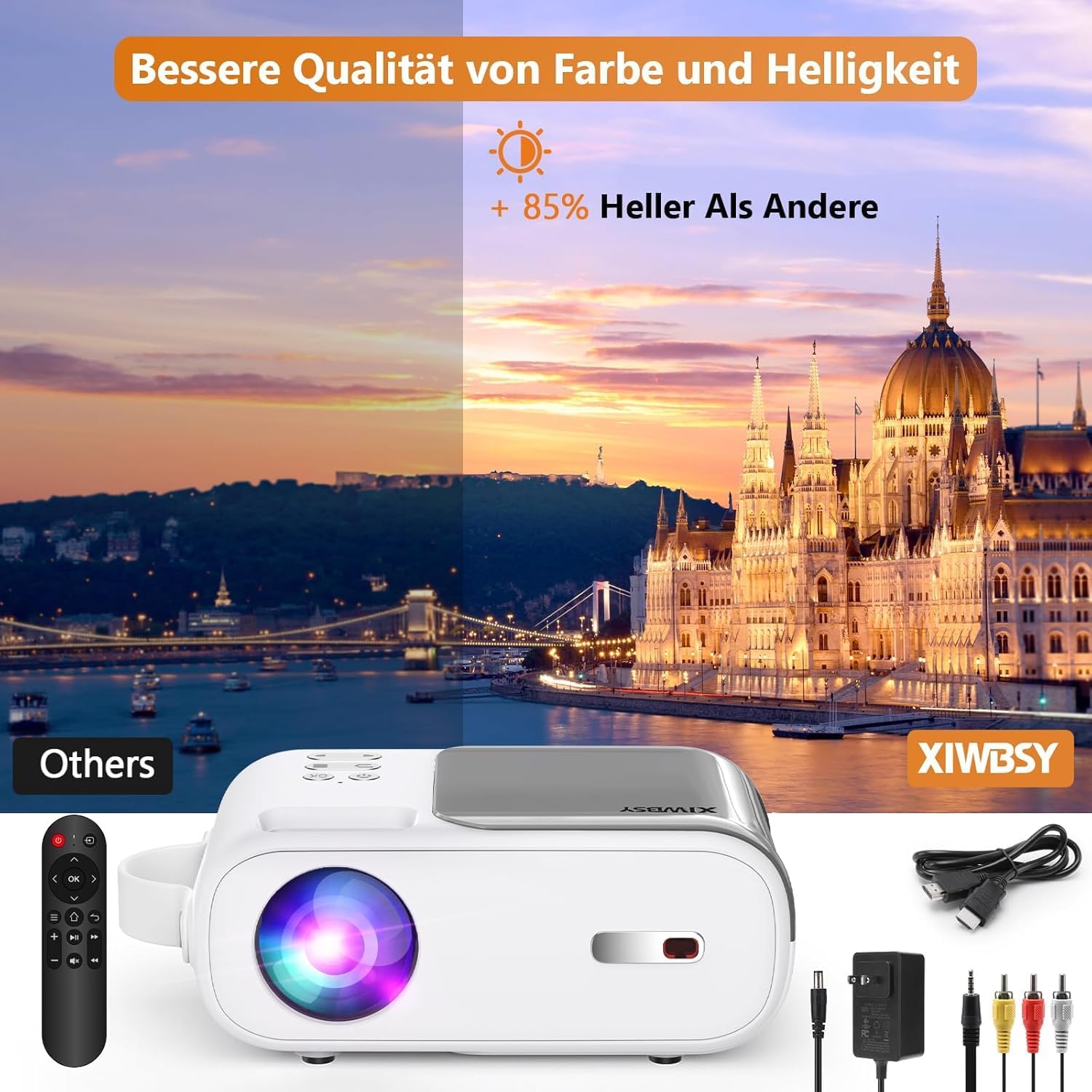 Mini Beamer 10000 Lumen 1080P WiFi Bluetooth LED Projektor Tragbar 🎬Full HD 5G
