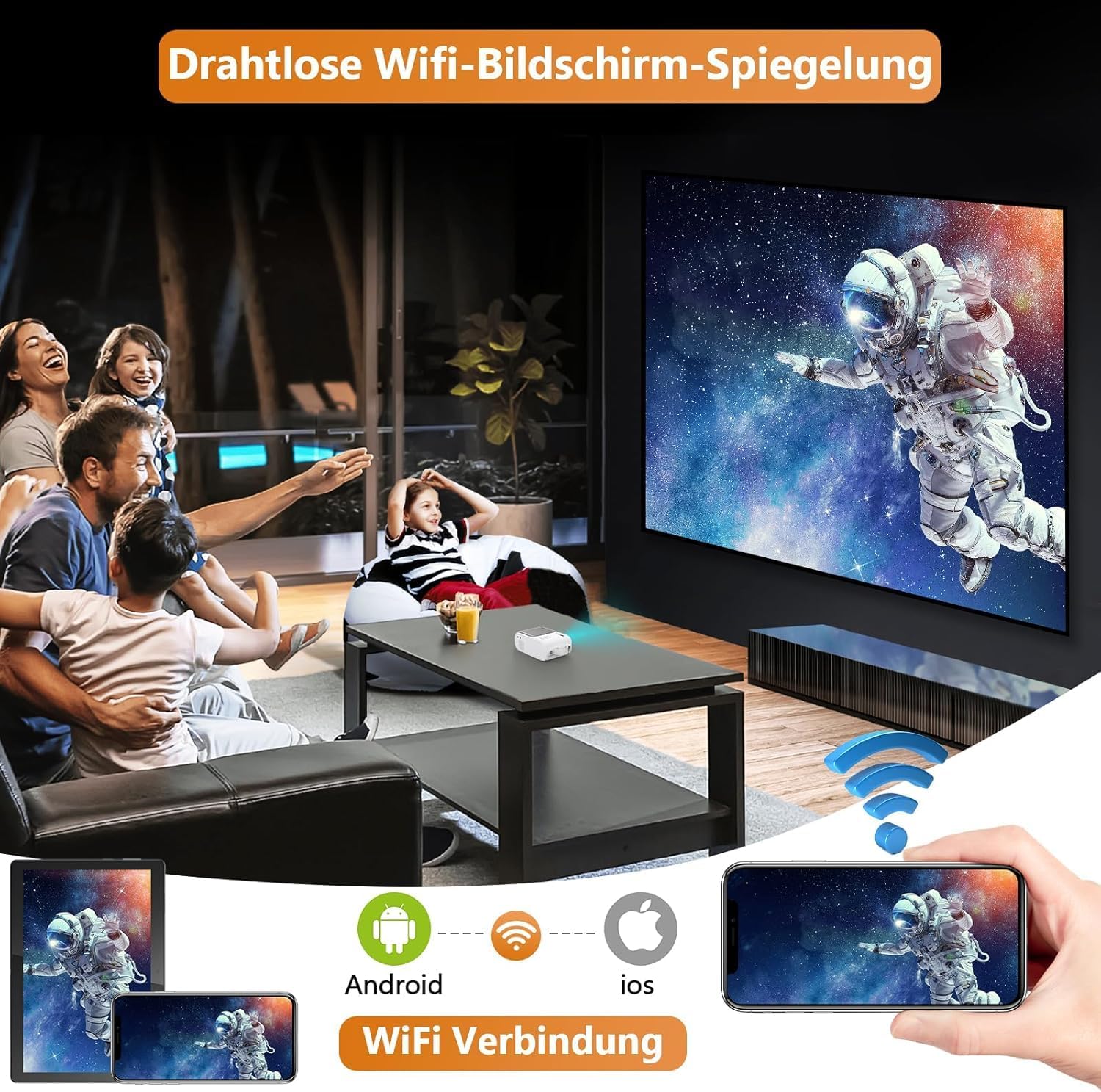 Mini Beamer 10000 Lumen 1080P WiFi Bluetooth LED Projektor Tragbar 🎬Full HD 5G