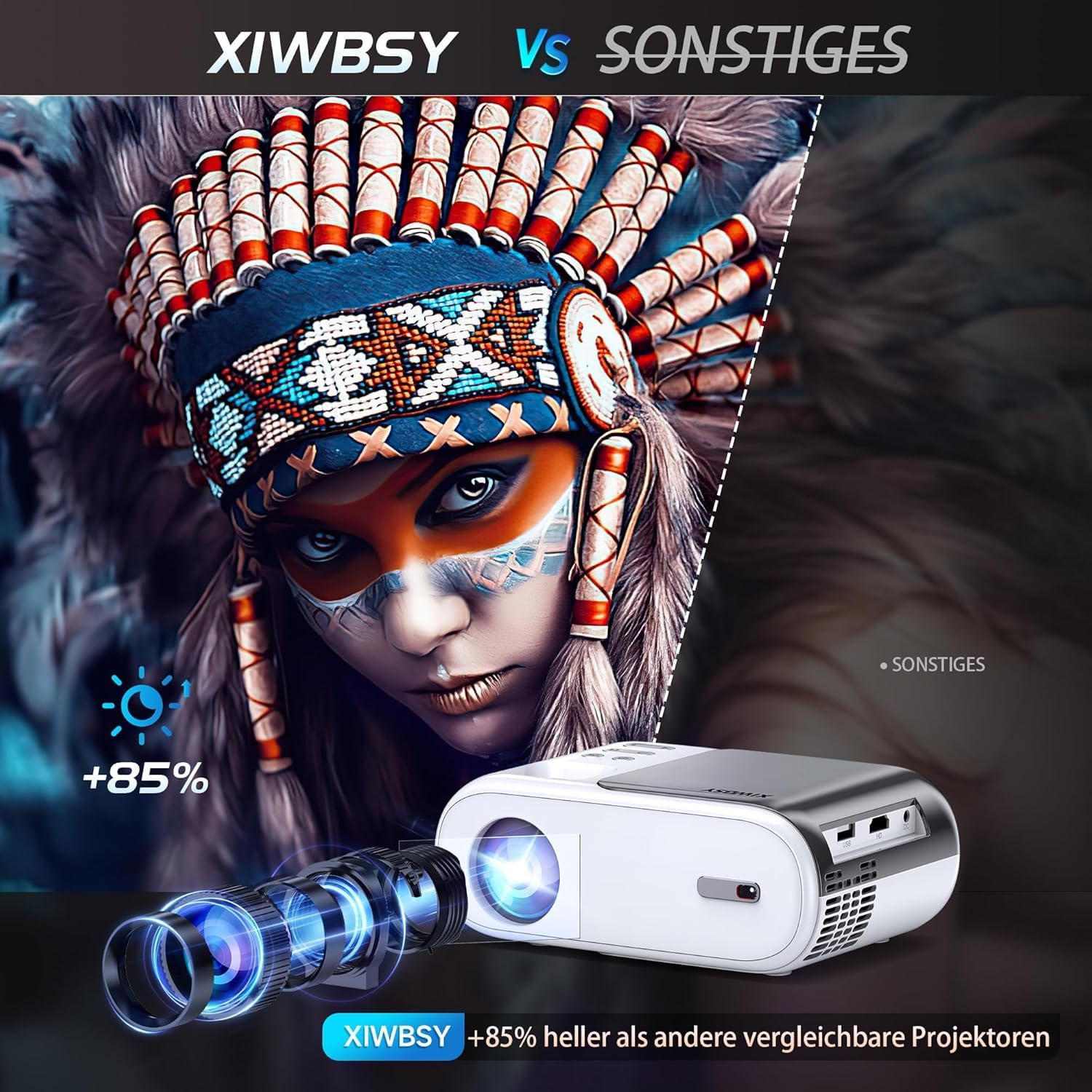 Mini Beamer 10000 Lumen 1080P WiFi Bluetooth LED Projektor Tragbar 🎬Full HD 5G