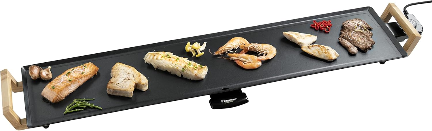 Bestron Elektrischer Tischgrill XXXL | Teppanyaki & Plancha Grillplatte 2000W Antihaftbeschichtung für bis zu 10 Personen