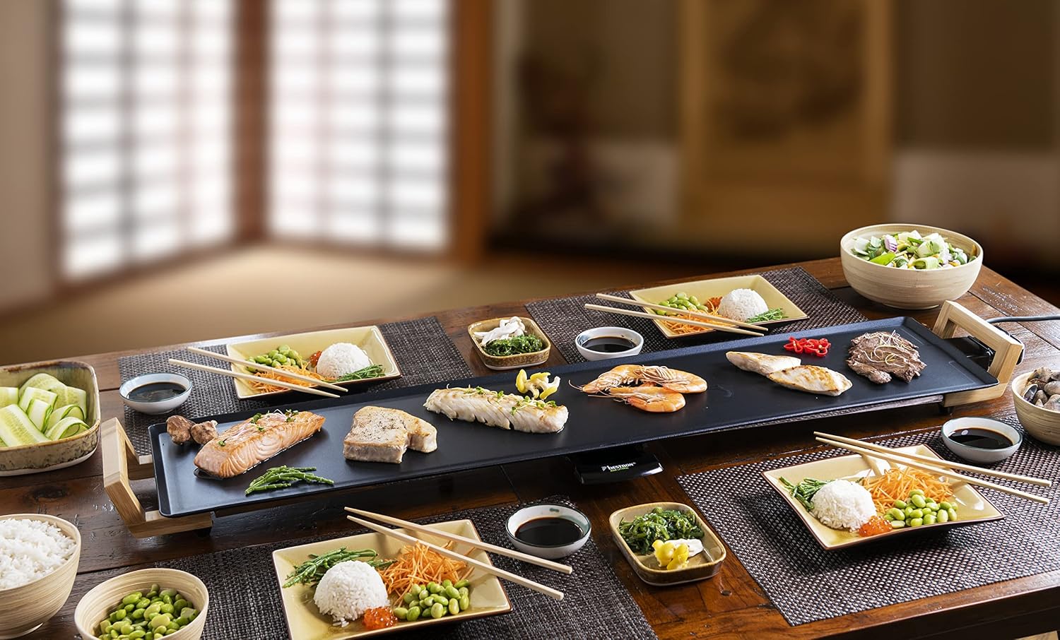 Bestron Elektrischer Tischgrill XXXL | Teppanyaki & Plancha Grillplatte 2000W Antihaftbeschichtung für bis zu 10 Personen