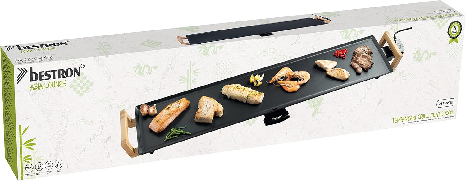 Bestron Elektrischer Tischgrill XXXL | Teppanyaki & Plancha Grillplatte 2000W Antihaftbeschichtung für bis zu 10 Personen