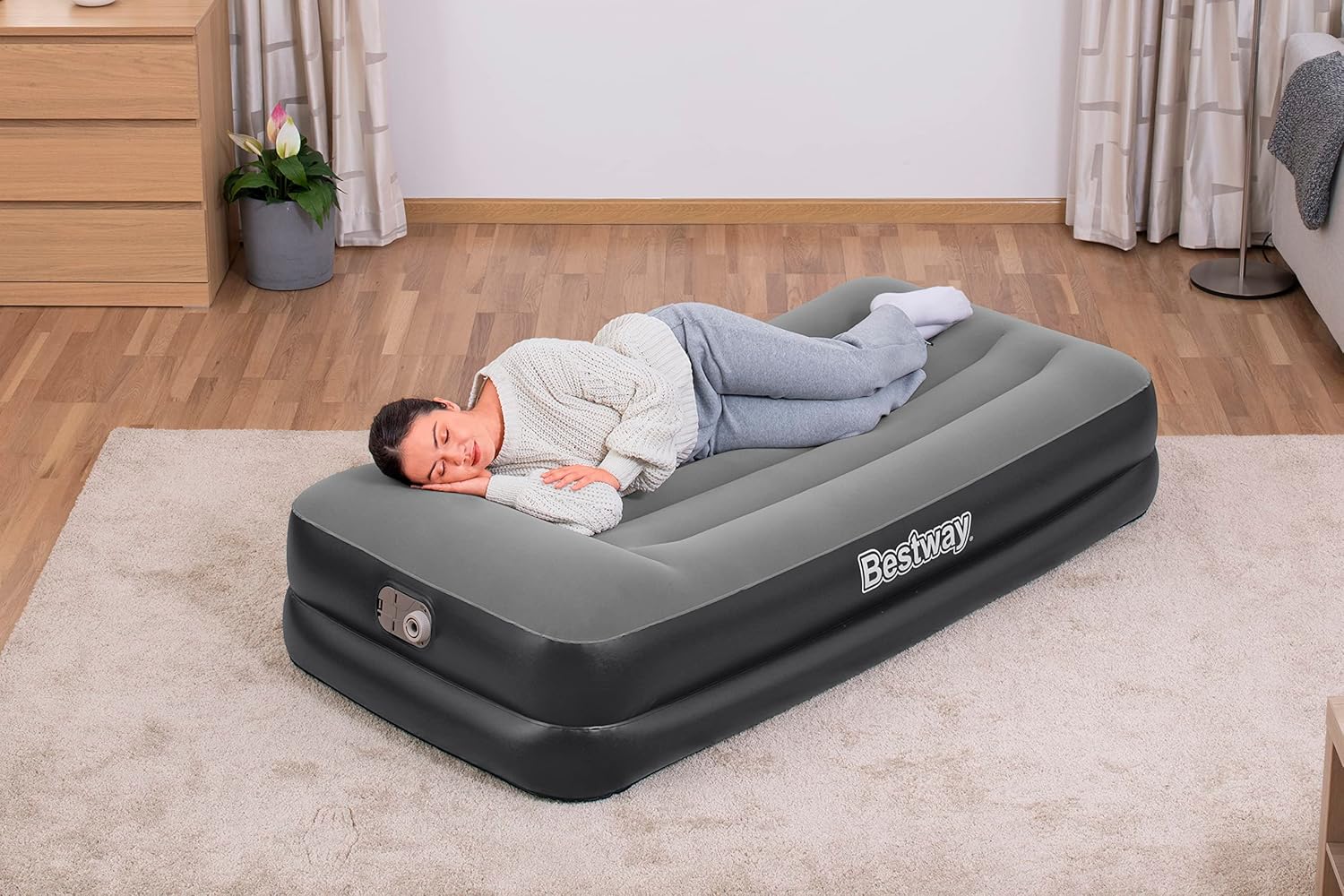 Bestway Luftbett 191x97x46 cm – Einzel Gästebett mit integrierter Pumpe