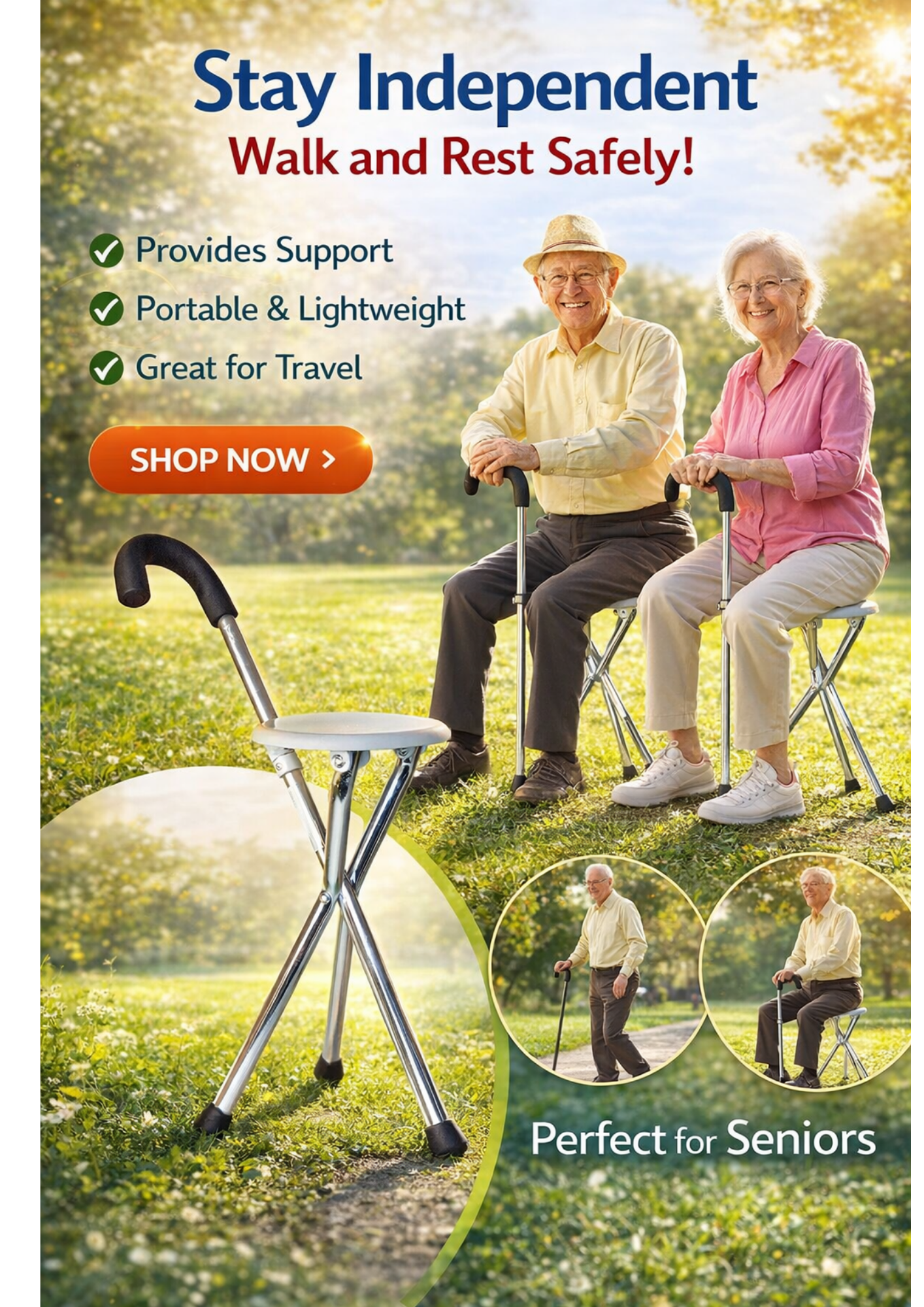 2er Set Einstellbarer Gehstock mit Sitz – Leichte Aluminium Gehhilfe für Senioren