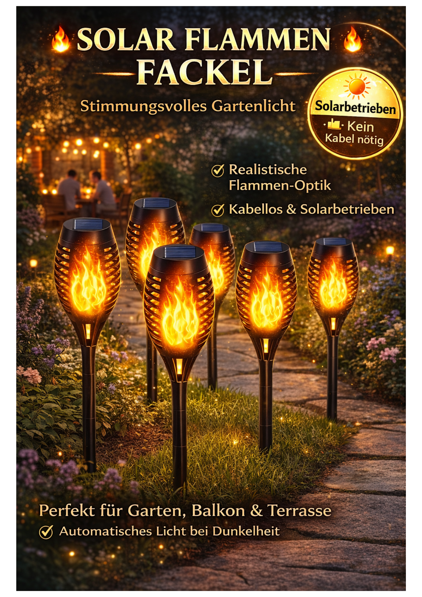 Solar Fackel LED Gartenleuchte mit Flammeneffekt warmweiß für Außen