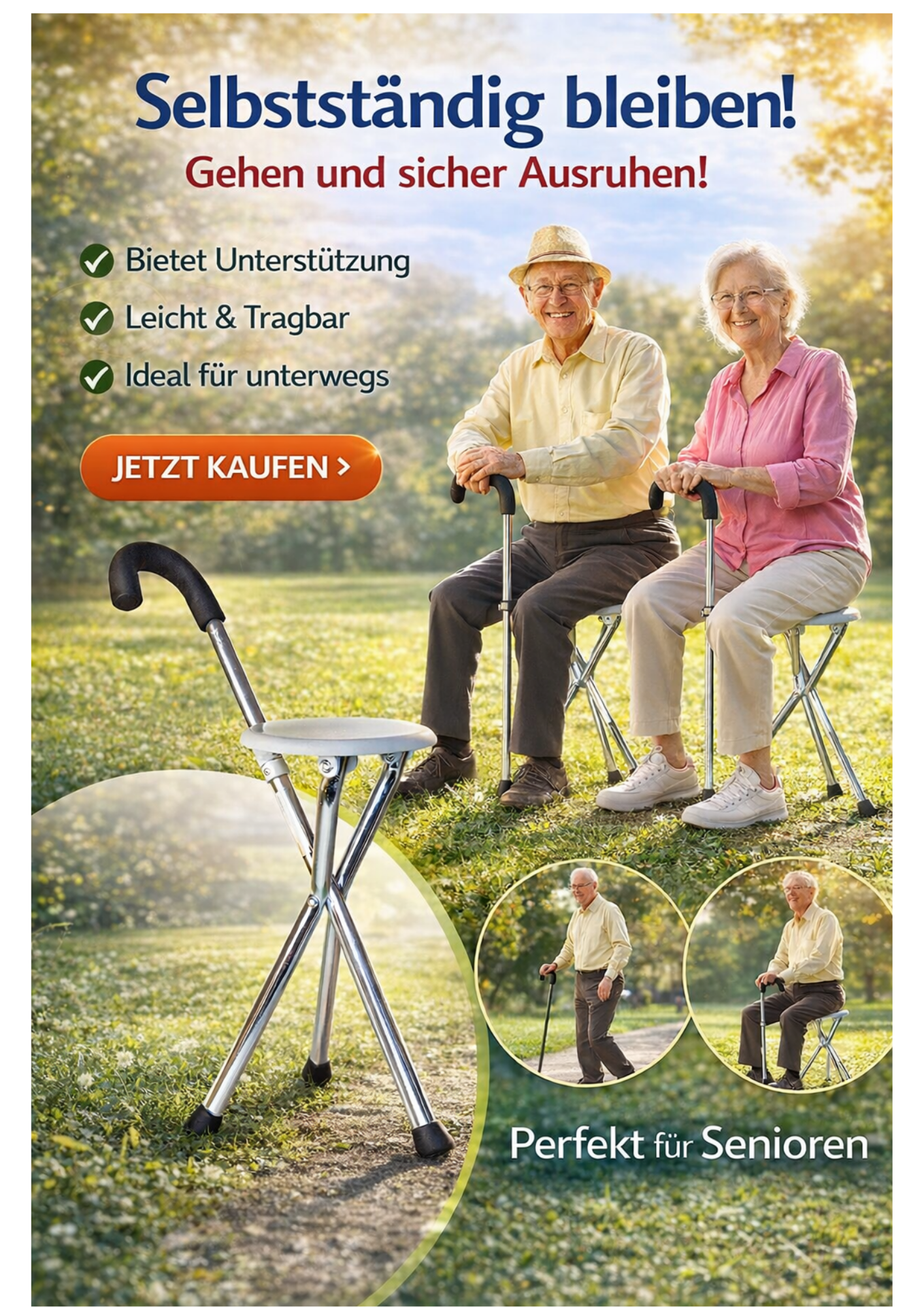 Einstellbar Gehstock Wanderstock Spazierstock Stock Gehhilfe 2 in1  Alu Mit Sitz