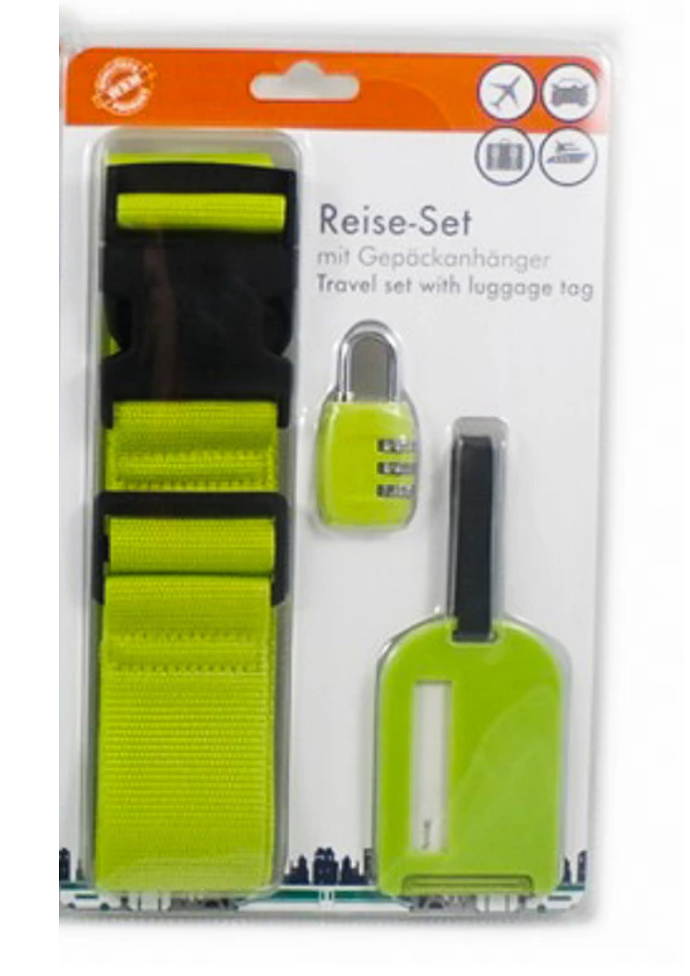 Reiseset mit Gepäckanhänger – Koffergurt, Zahlenschloss & Namensschild