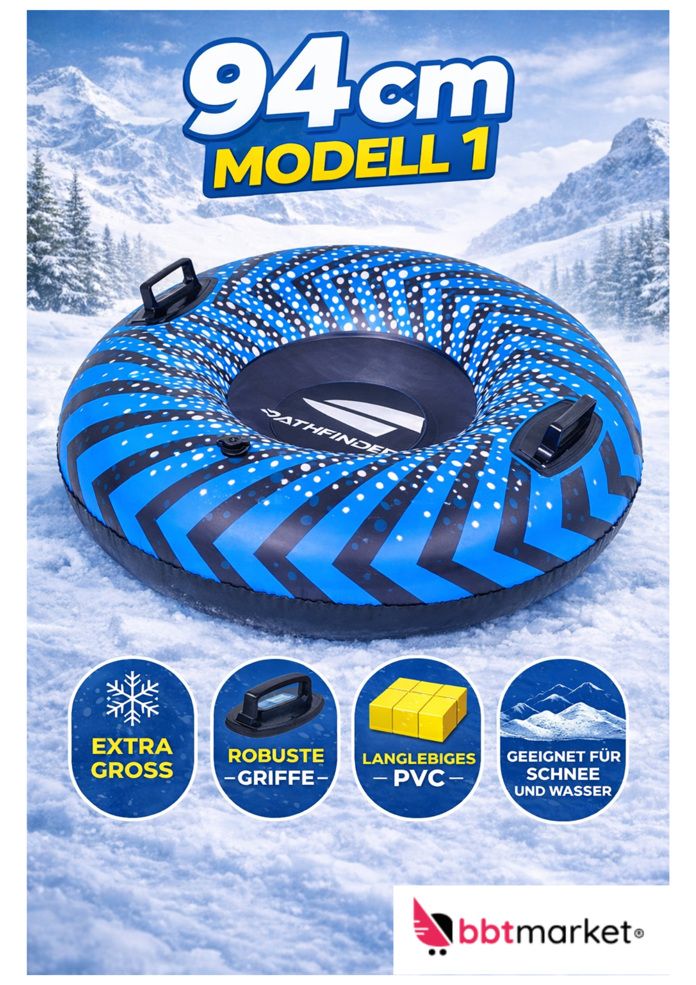 Snow Tube Schneerutscher Aufblasbar für Kinder & Erwachsene Winterspaß