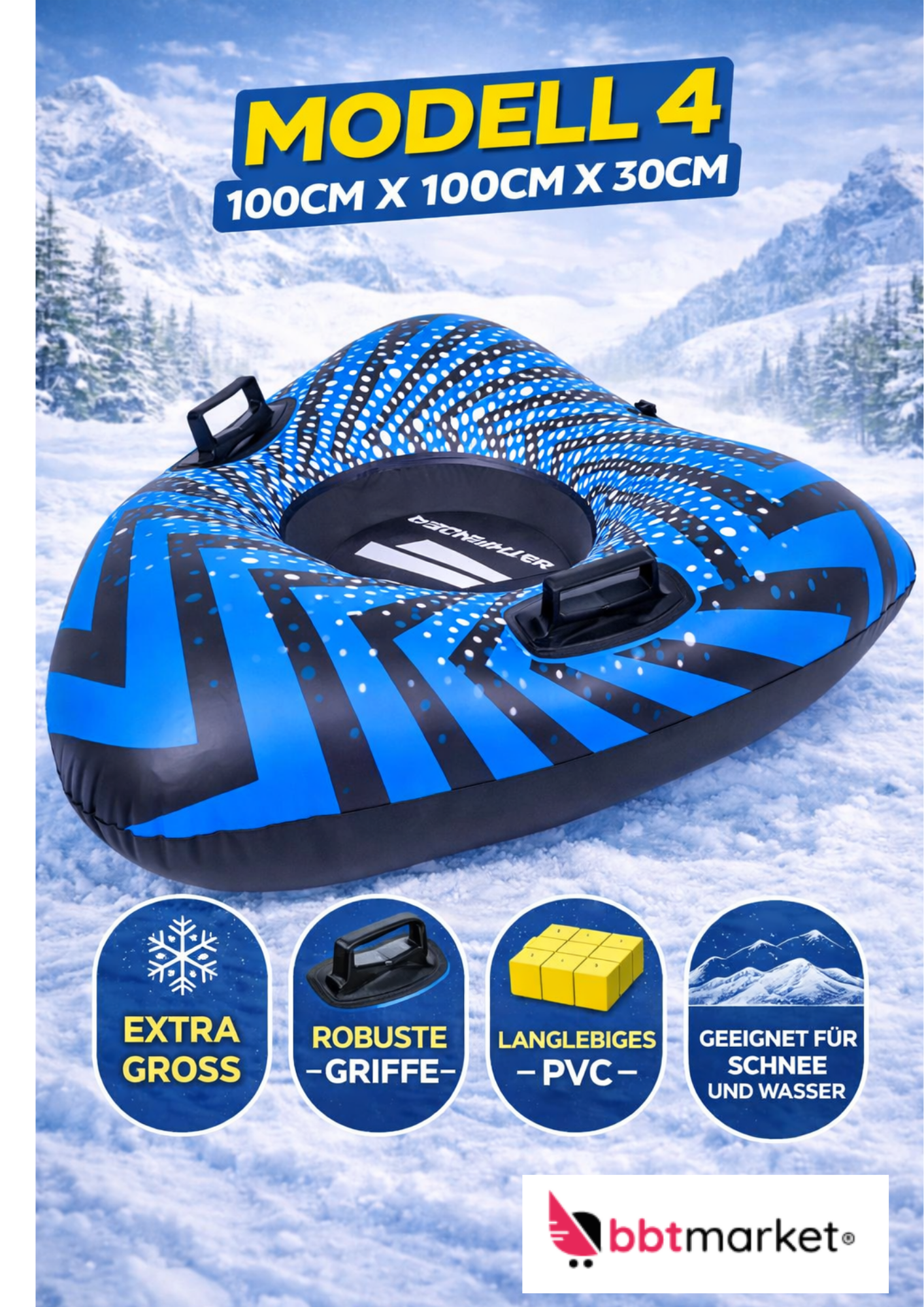 Snow Tube Schneerutscher Aufblasbar für Kinder & Erwachsene Winterspaß