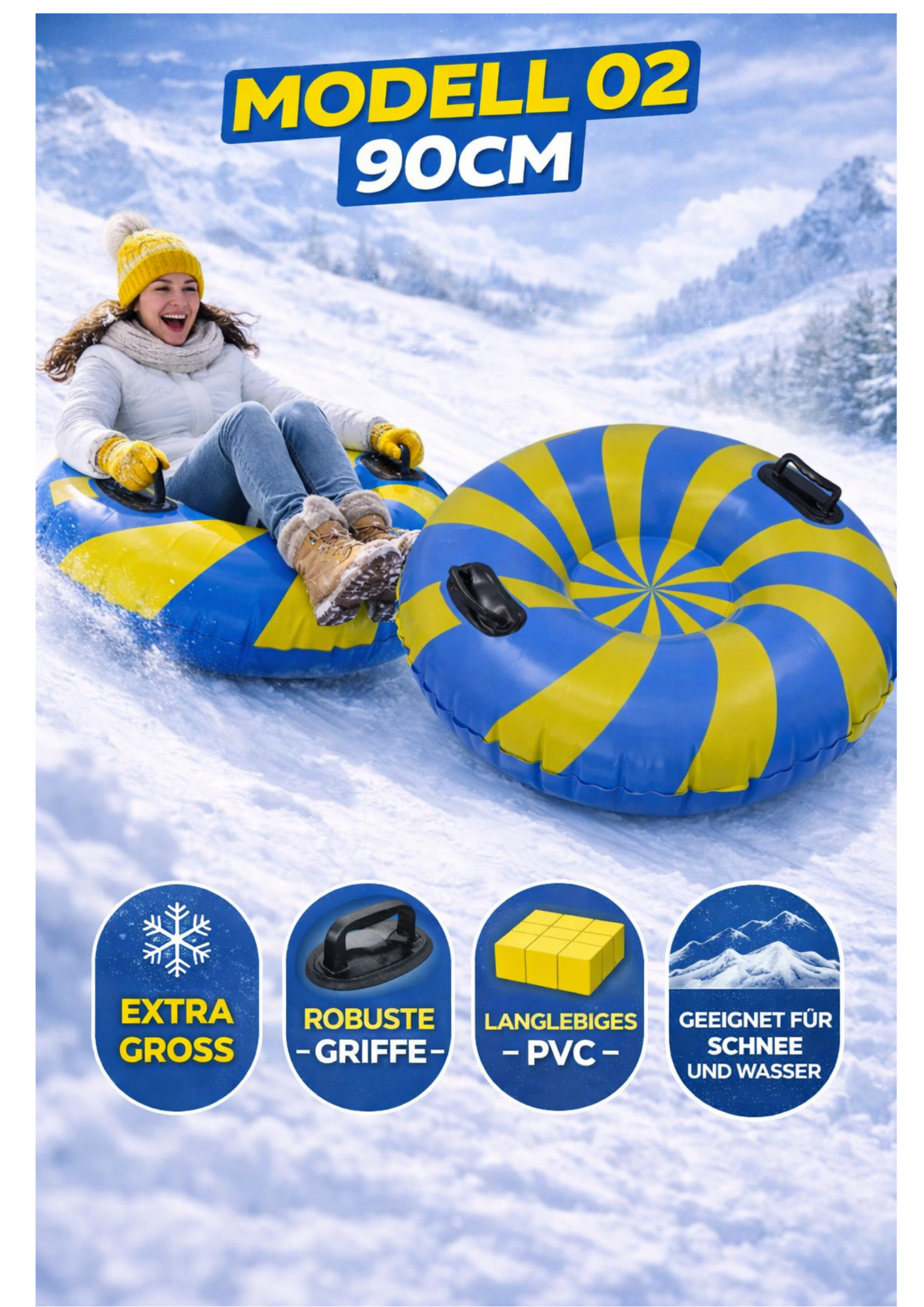 Snow Tube Schneerutscher Aufblasbar für Kinder & Erwachsene Winterspaß