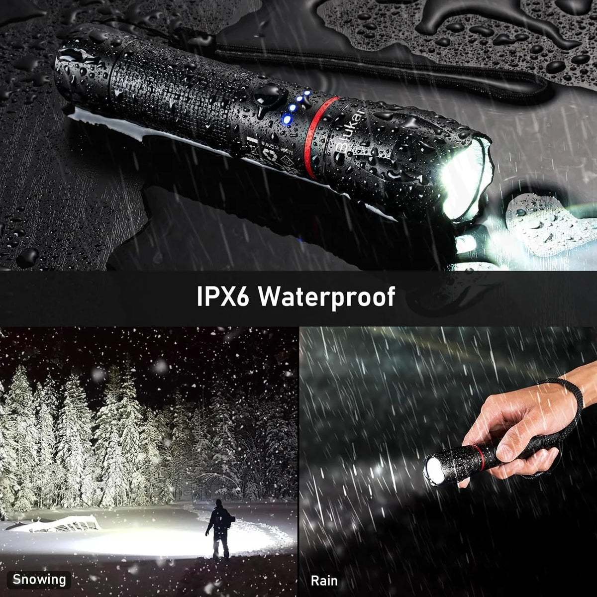 LED Taschenlampe 2000 Lumen mit USB-C Akku – Zoom, 5 Lichtmodi, IPX6 & Akkuanzeige für Camping und Outdoor